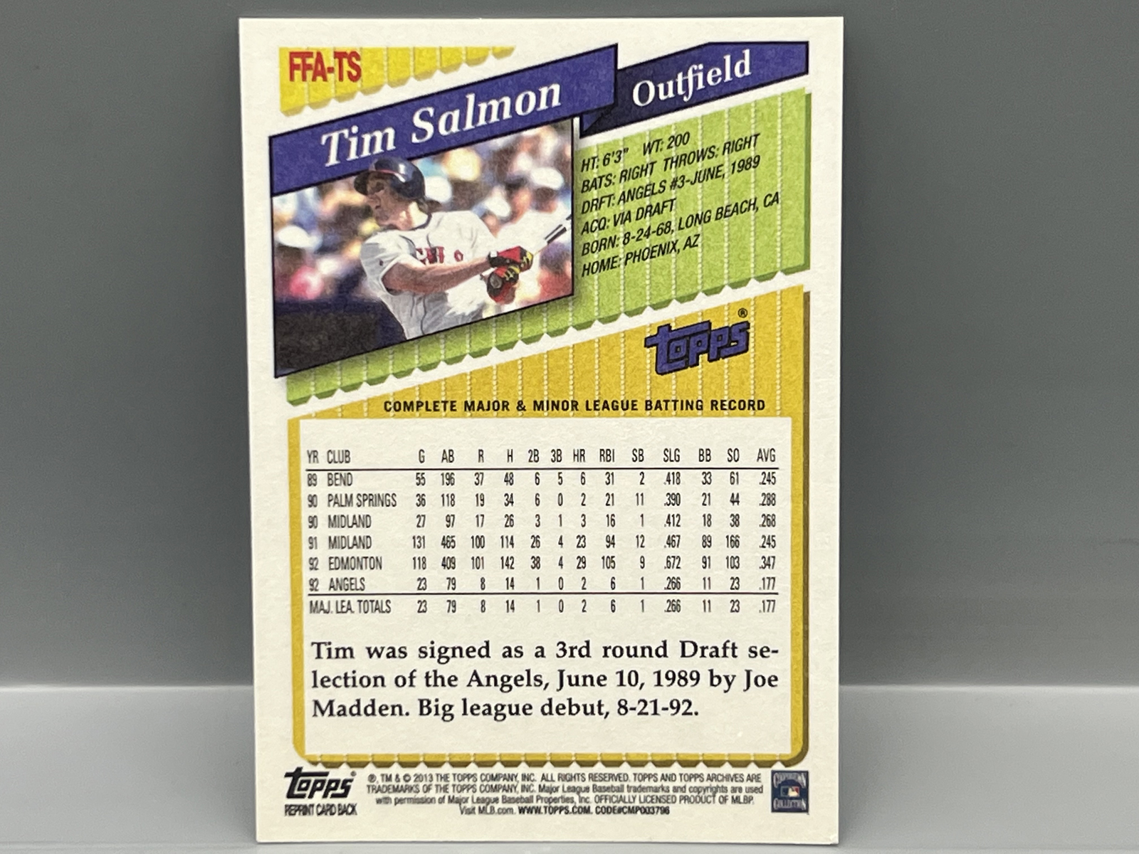 2013 Topps Archives Tim Salmon On Card Auto