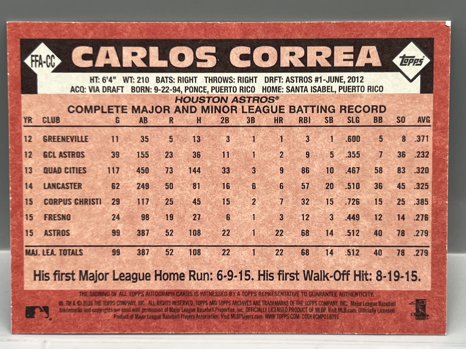 2016 Topps Archives Carlos Correa On Card Auto