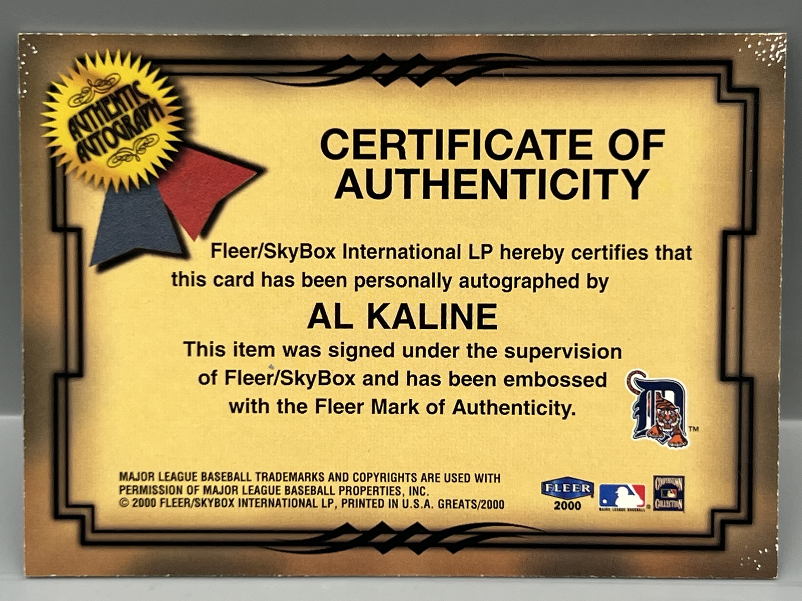 2000 Fleer Greats of The Game Al Kaline On Card Auto