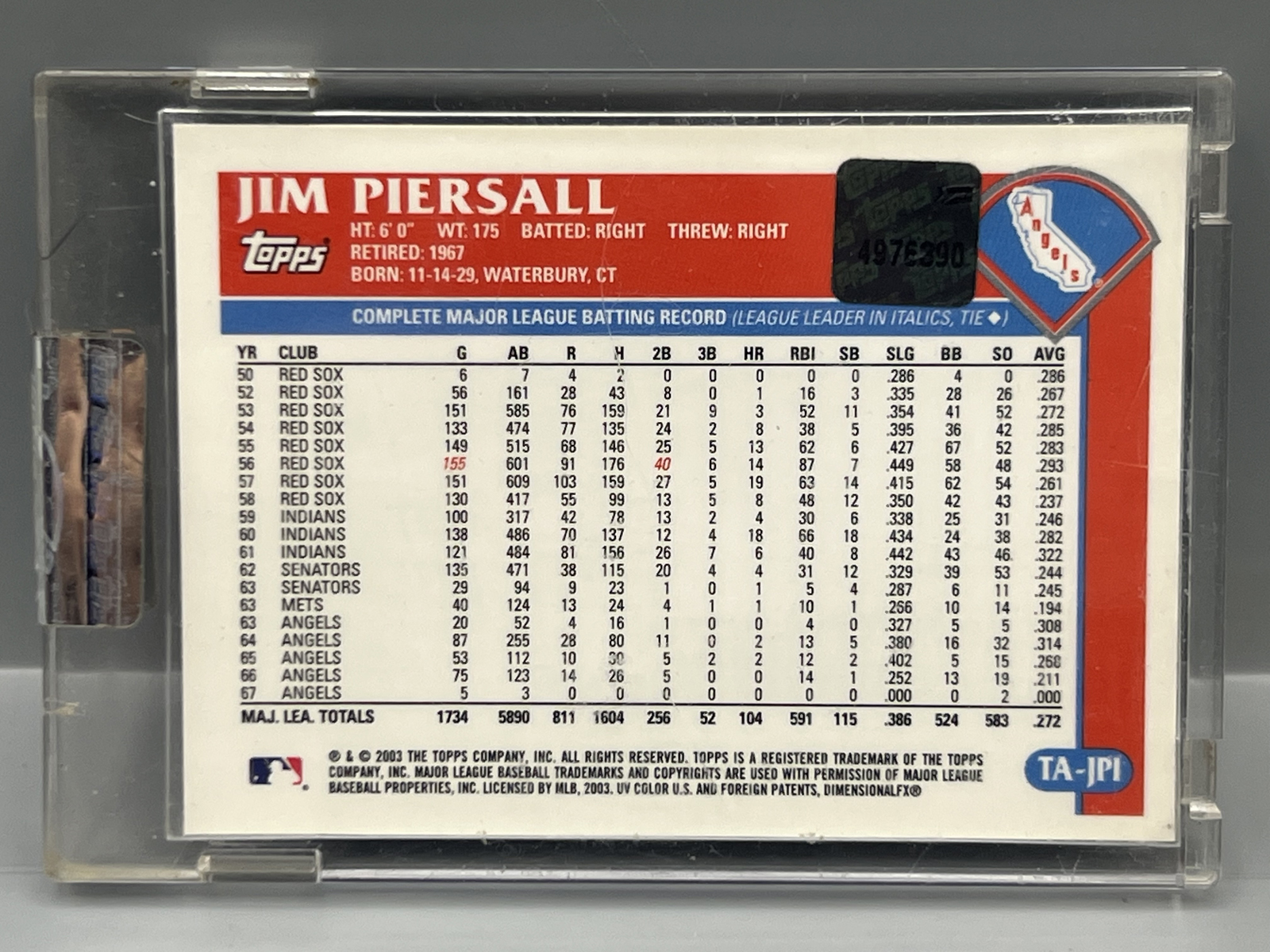 2003 Topps Jim Piersall On Card Auto - Sealed In Mag From Topps