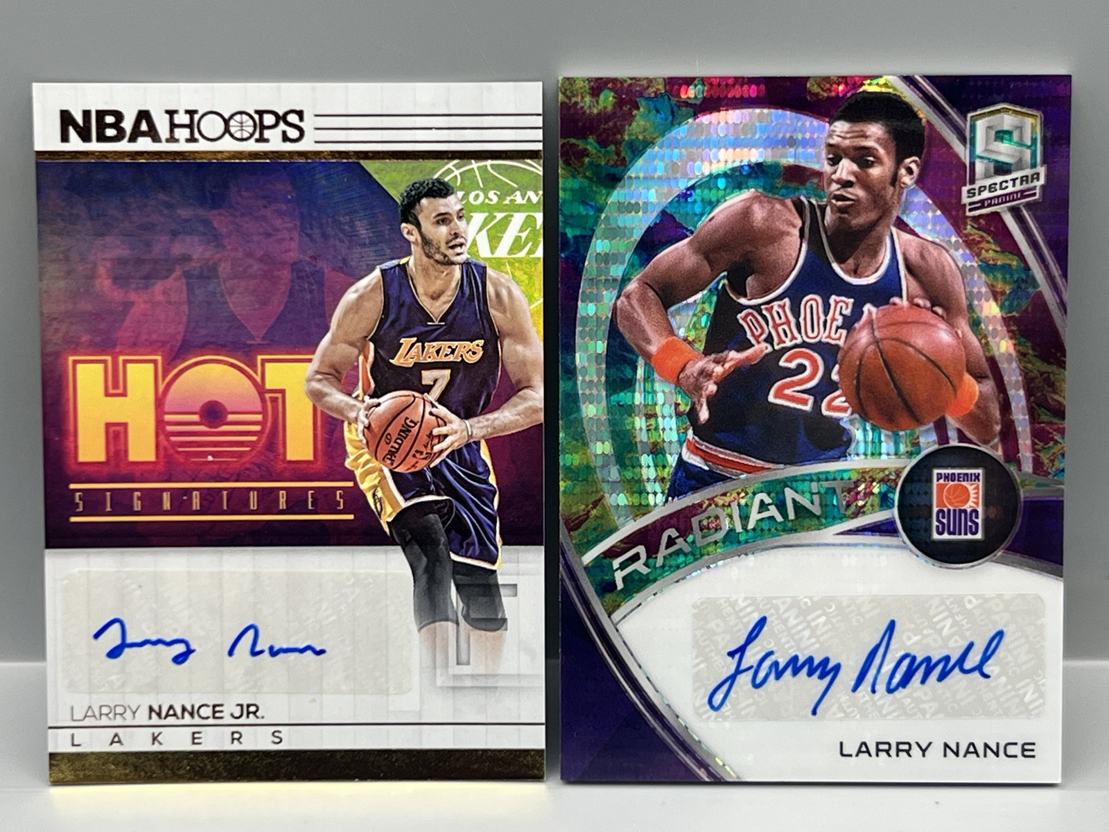 2016-17 Panini Hoops Larry Nance Jr. Auto #37 & 2019-20 Panini Spectra Larry Nance Radiant Auto #/75 - Father And Son