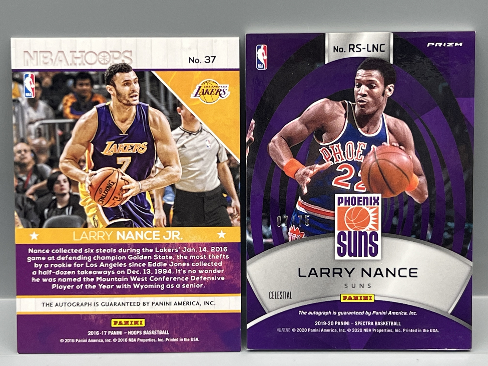 2016-17 Panini Hoops Larry Nance Jr. Auto #37 & 2019-20 Panini Spectra Larry Nance Radiant Auto #/75 - Father And Son