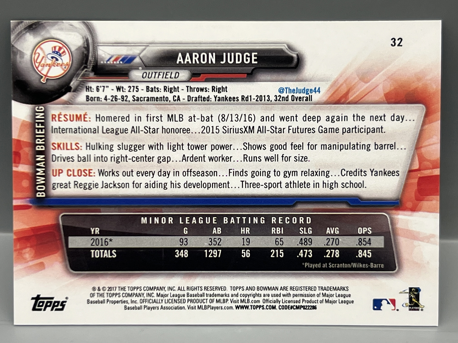 2017 Bowman Aaron Judge RC #32
