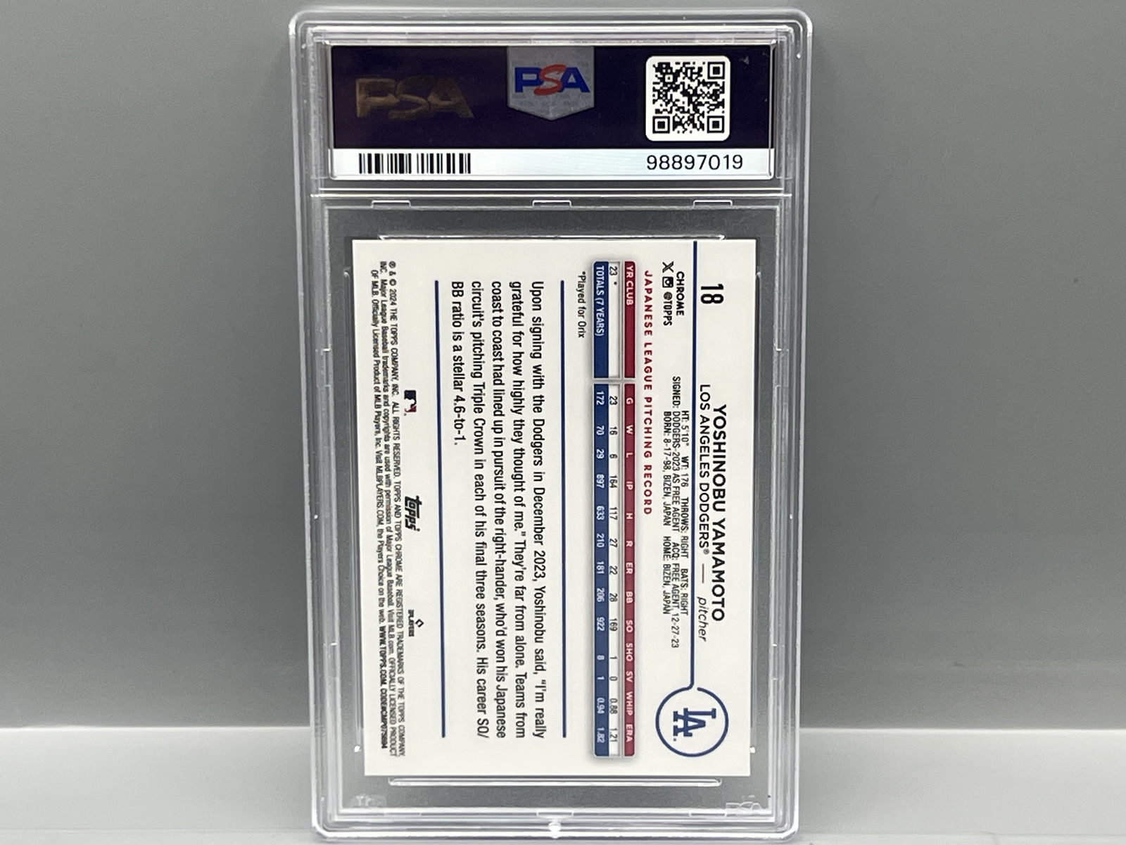 2024 Topps Chrome Yoshinobu Yamamoto RC #18 PSA Gem Mint 10