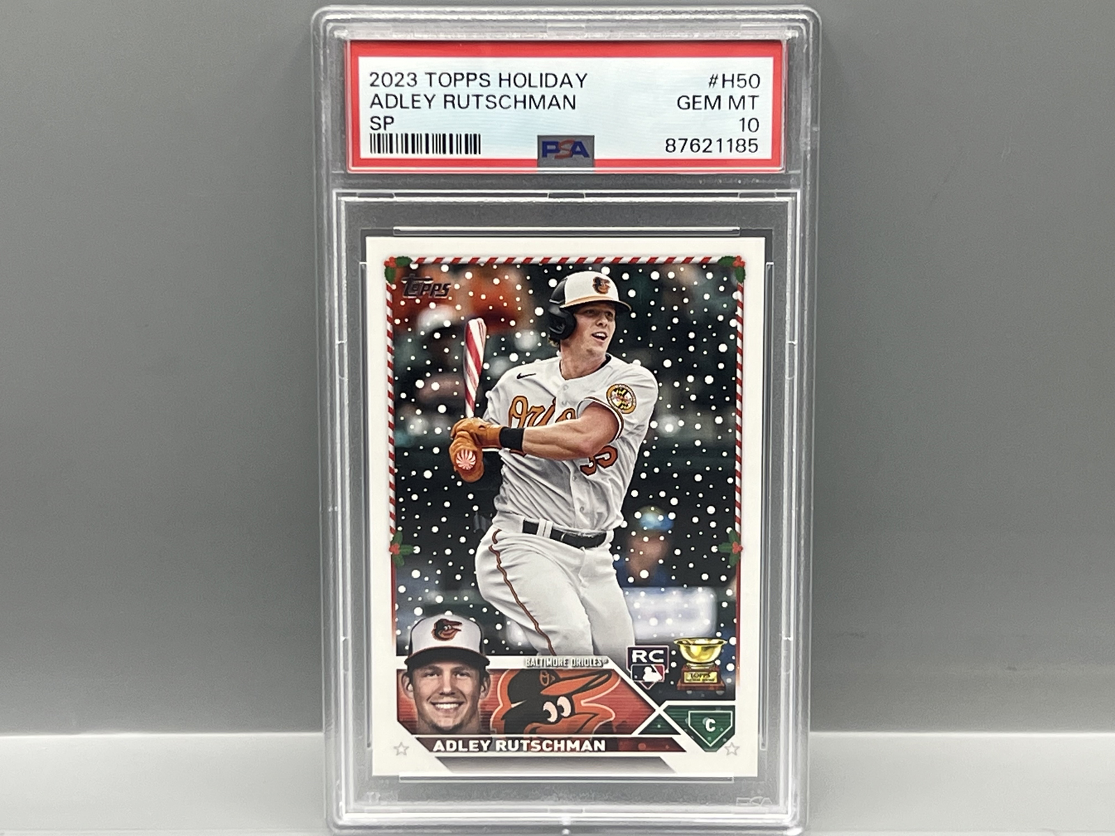2023 Topps Holiday Adley Rutschman Candy Cane Bat SP RC #H50 PSA Gem Mint 10
