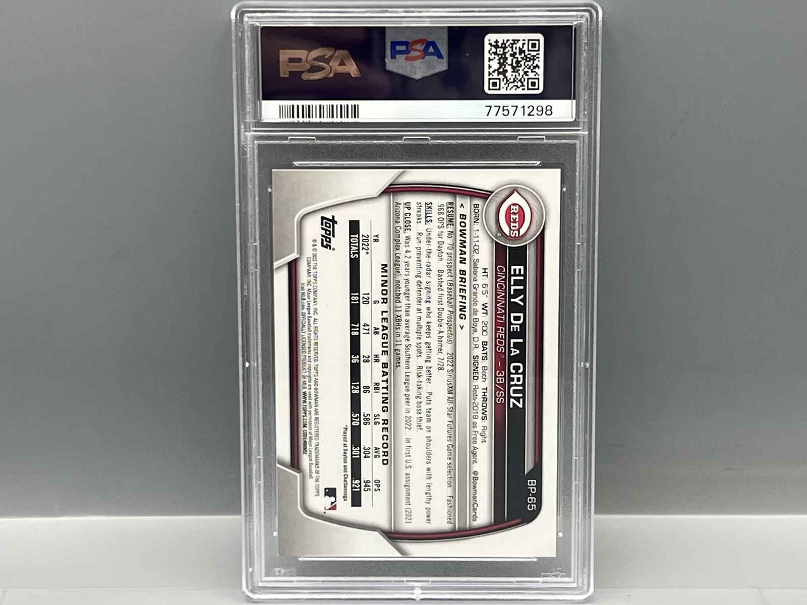 2023 Bowman Elly De La Cruz Prospect/RC #BP65 PSA Gem Mint 10