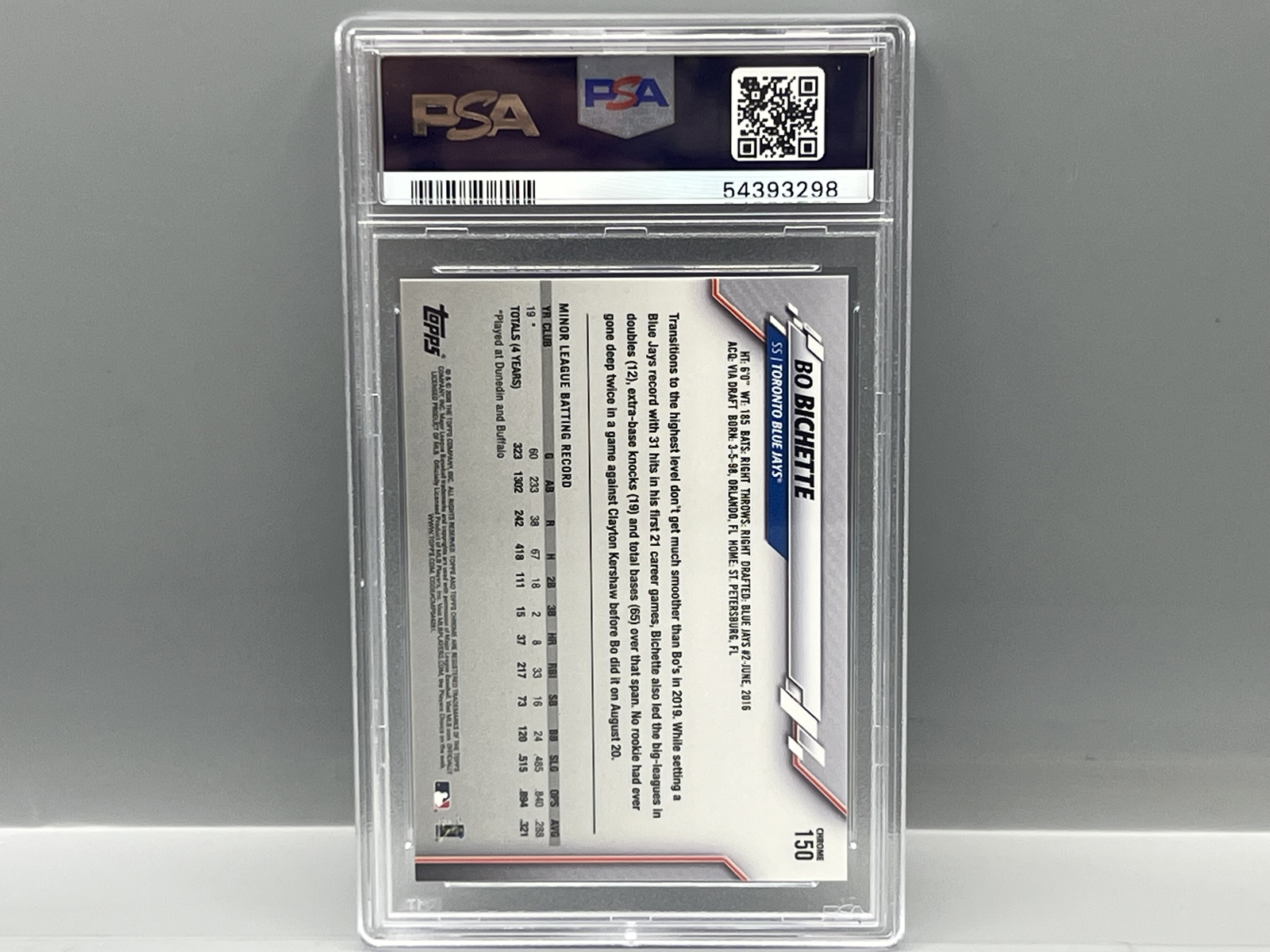 2020 Topps Ben Baller Chrome Bo Bichette RC #150 PSA Gem Mint 10