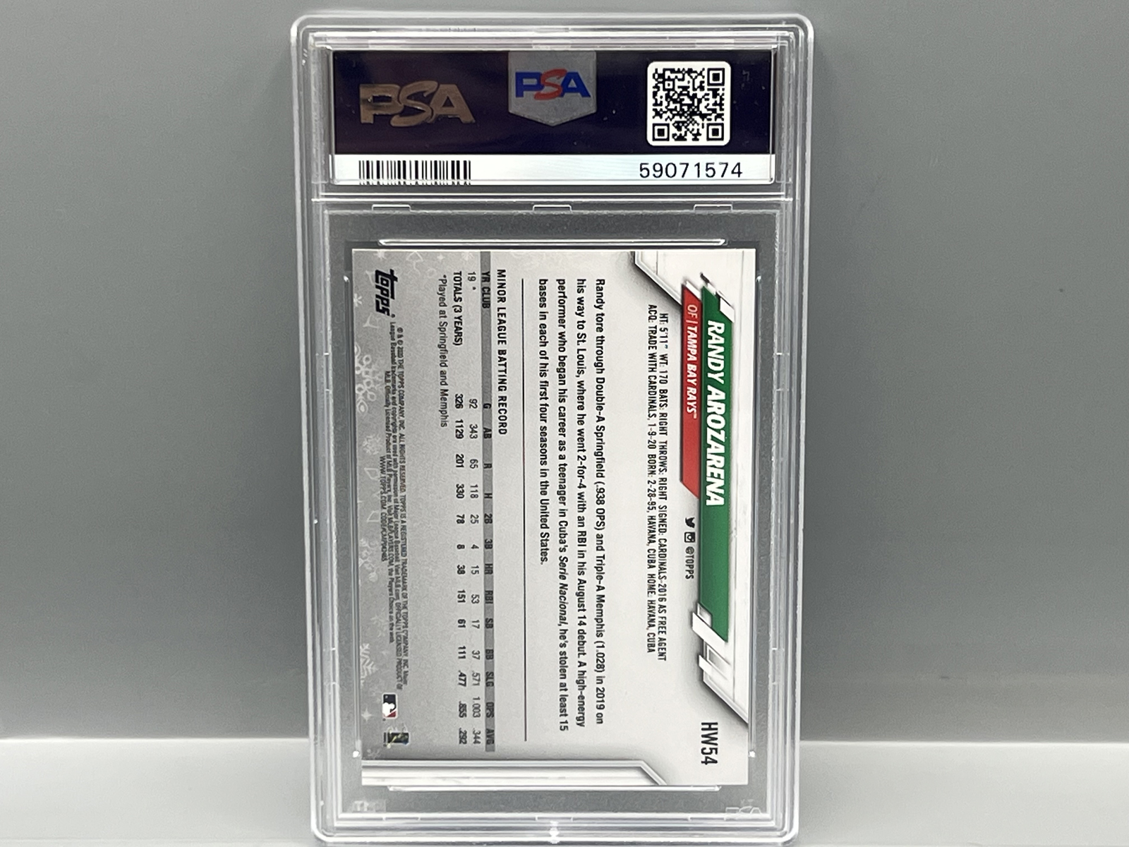 2020 Topps Holiday Randy Arozarena RC #HW54 PSA Gem Mint 10