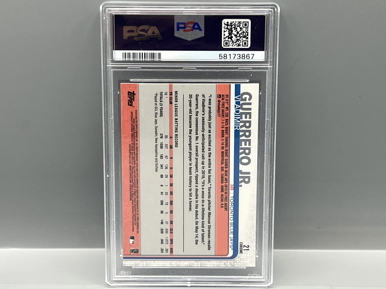 2019 Topps Chrome Update Vladimir Guerrero Jr. RC #21 PSA Gem Mint 10
