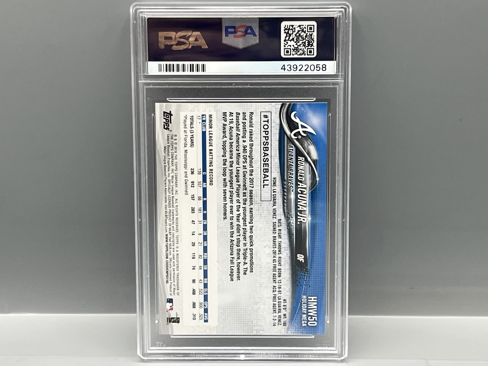 2018 Topps Holiday Ronald Acuna Jr. RC #50 PSA Gem Mint 10