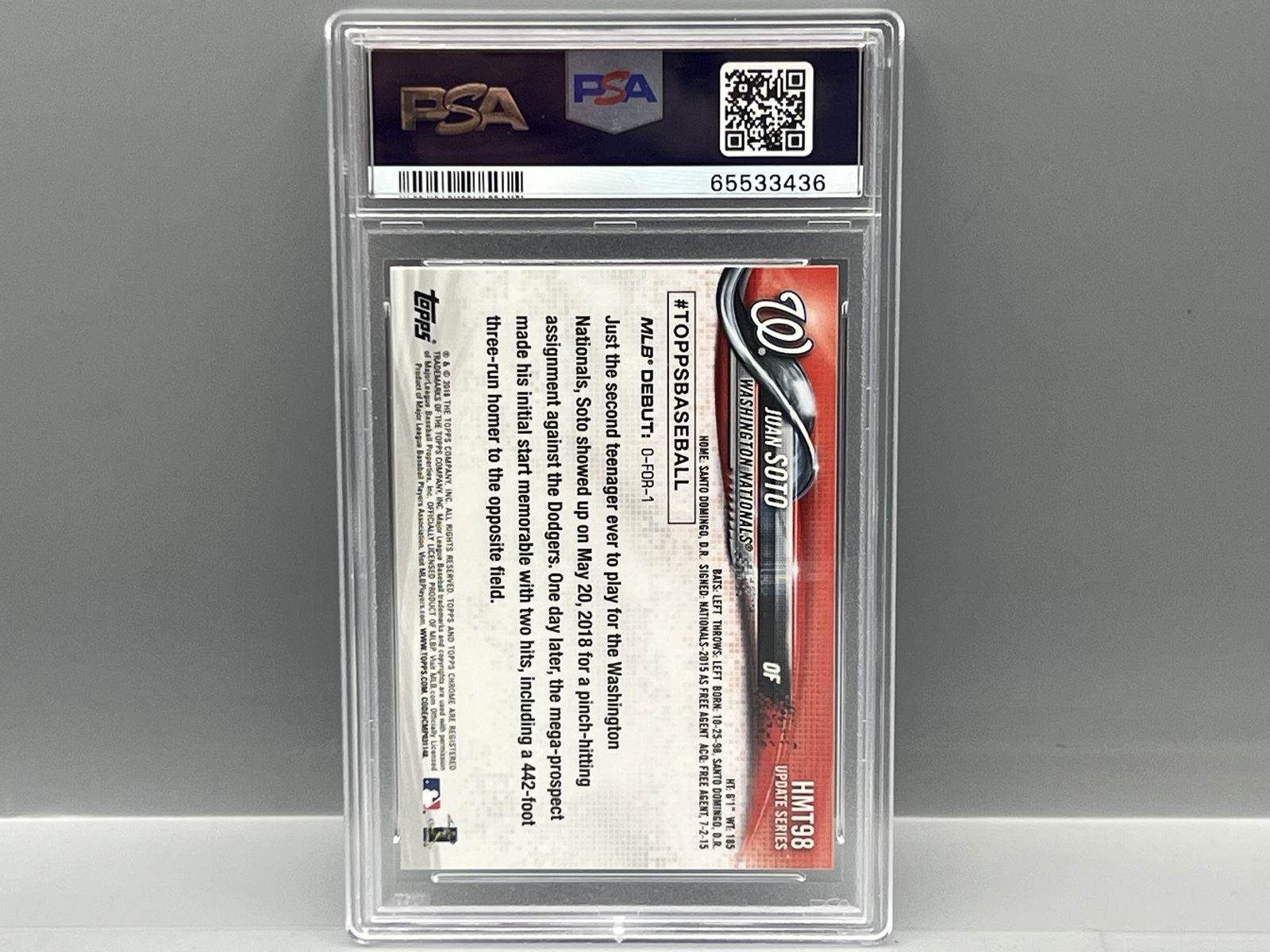 2018 Topps Chrome Update Juan Soto RC #HMT98 PSA Gem Mint 10
