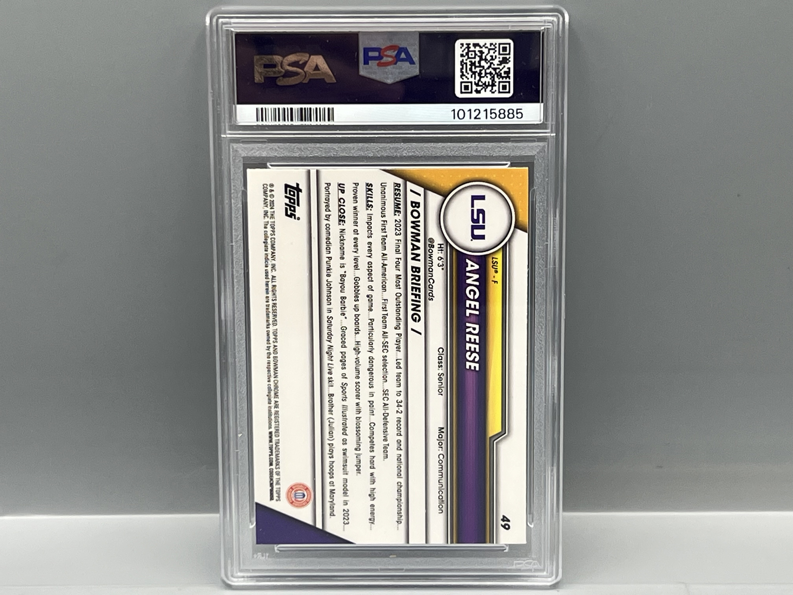 2023 Bowman University Chrome Angel Reese Pink Refractor 1st Bowman RC #49 PSA Gem Mint 10