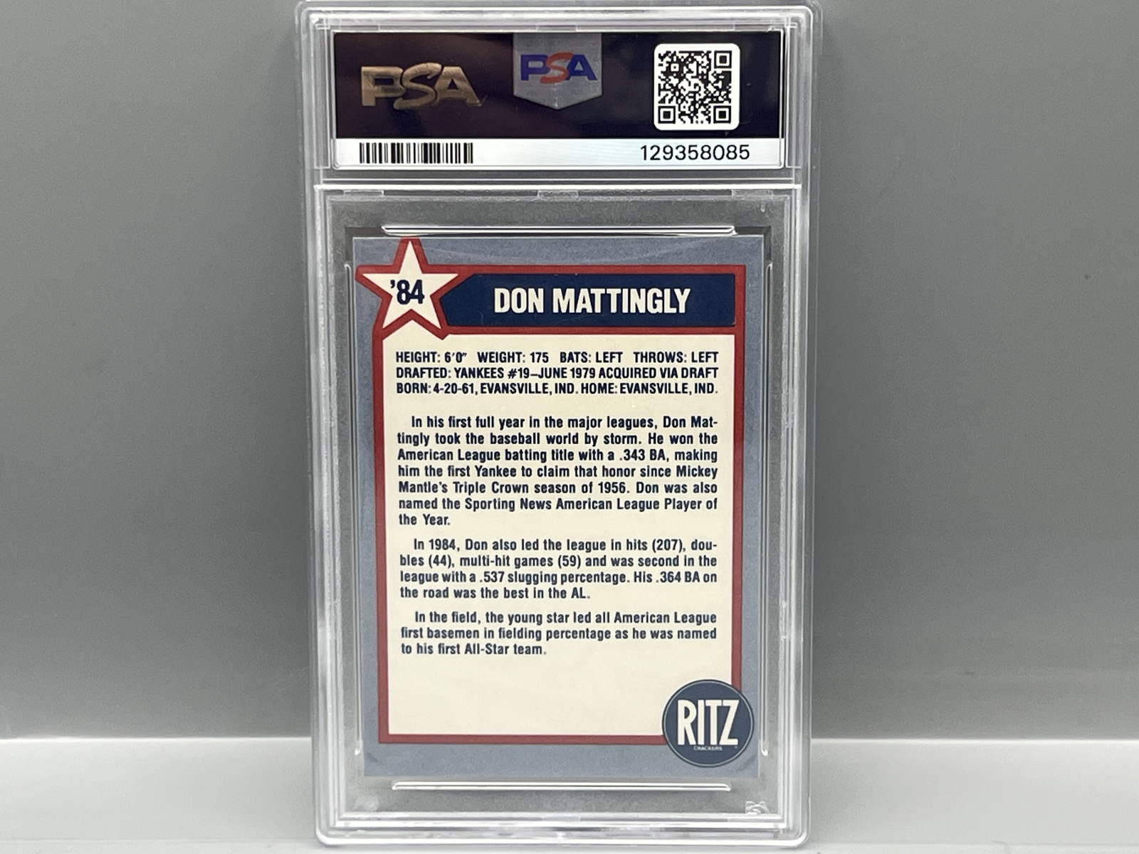 1989 Nabisco Don Mattingly Hand Cut #84 PSA Mint 9