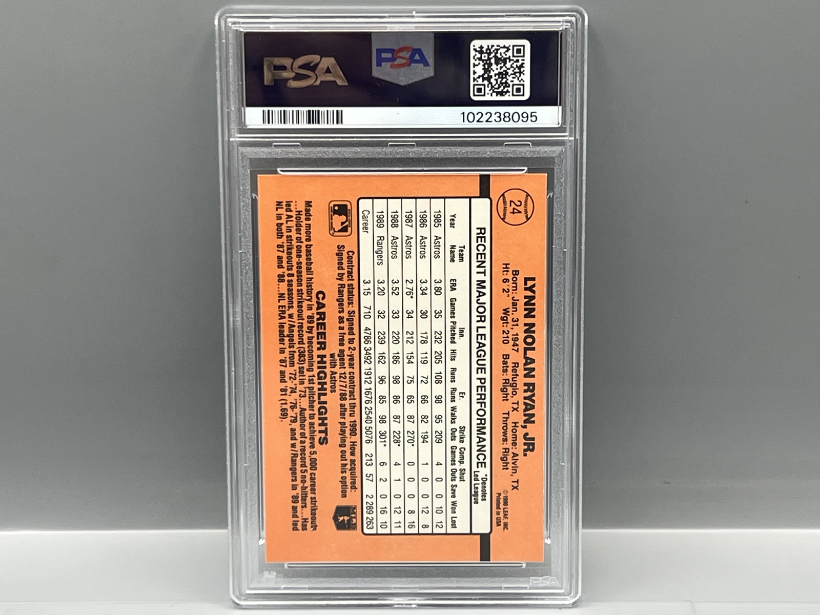 1990 Donruss Learning Series Nolan Ryan #24 PSA Mint 9