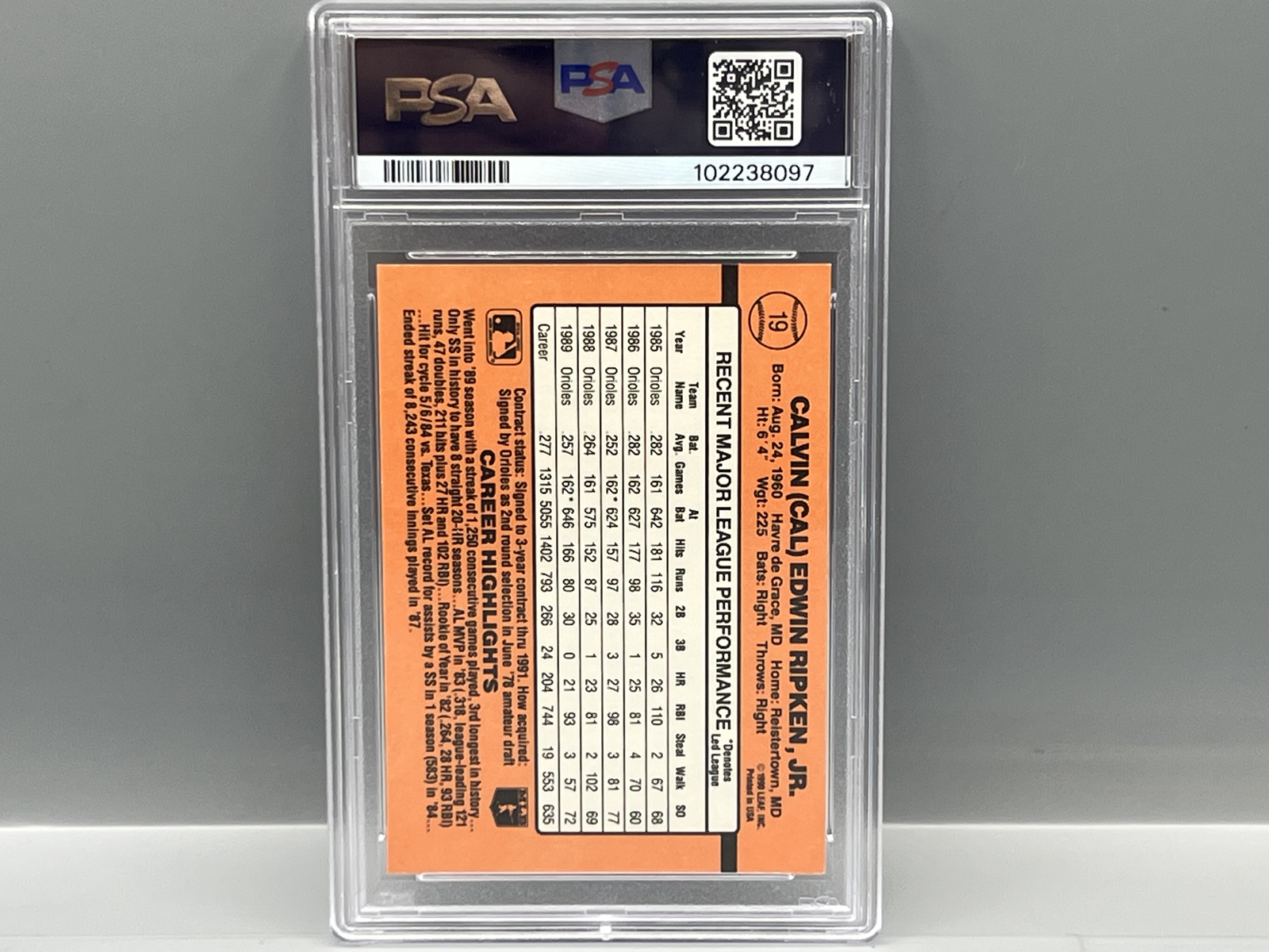 1990 Donruss Learning Series Cal Ripken Jr. #19 PSA Mint 9