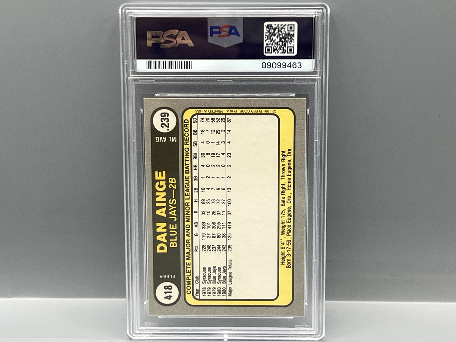 1981 Fleer Danny Ainge RC #418 PSA Mint 9