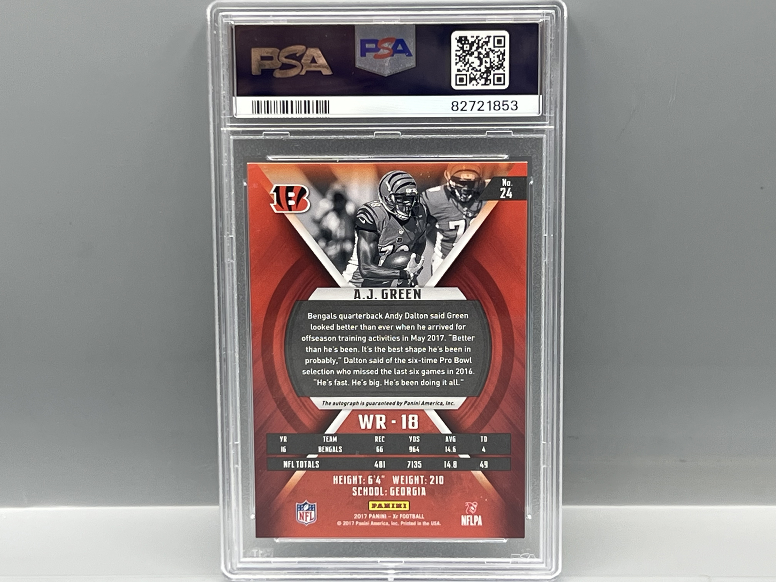 2017 Panini XR A.J. Green Auto #/10 PSA NM-MT+ 8.5 W/ 10 Auto