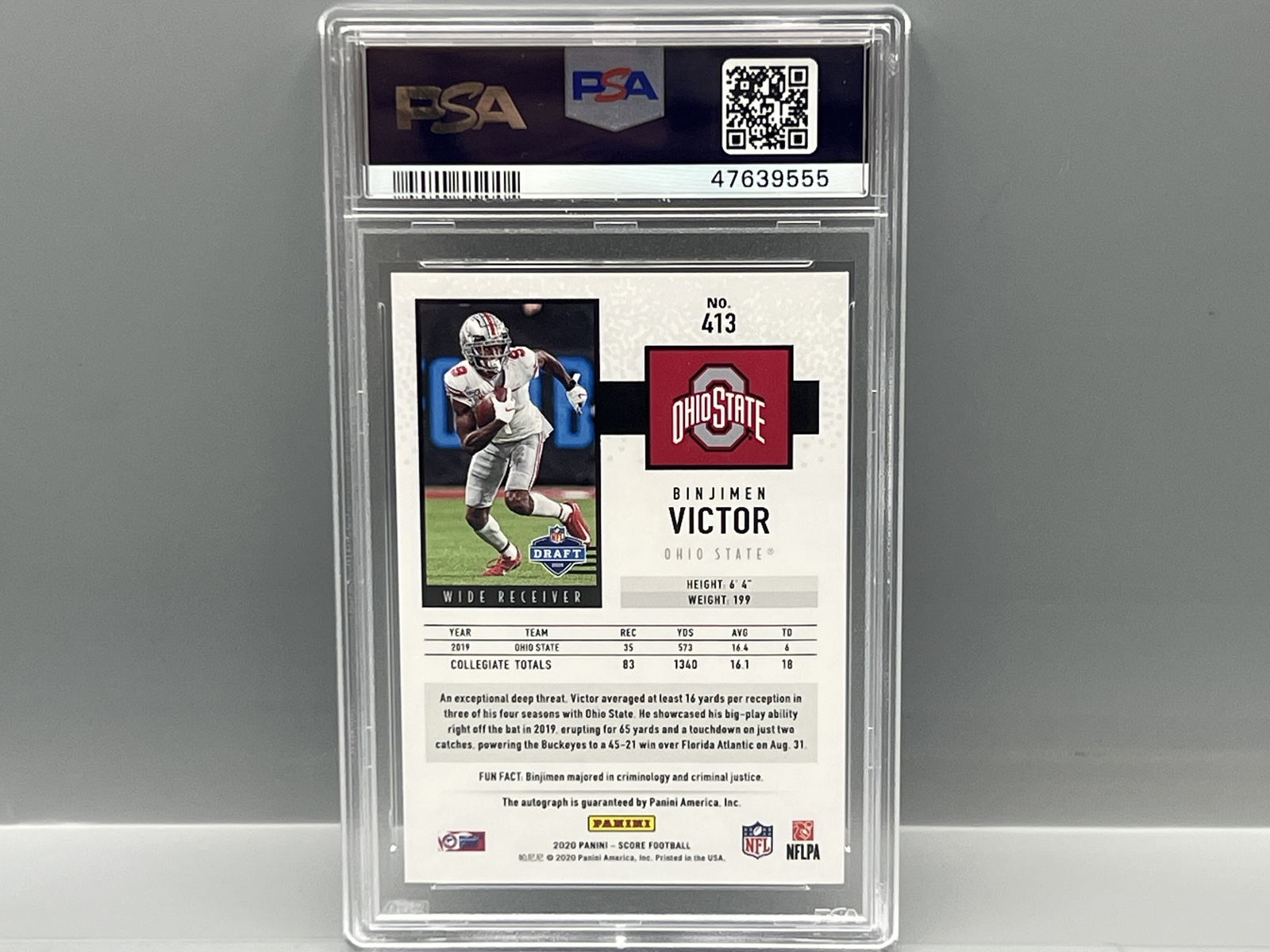 2020 Panini Score Binjimen Victor RC Auto #413 PSA Gem Mint 10