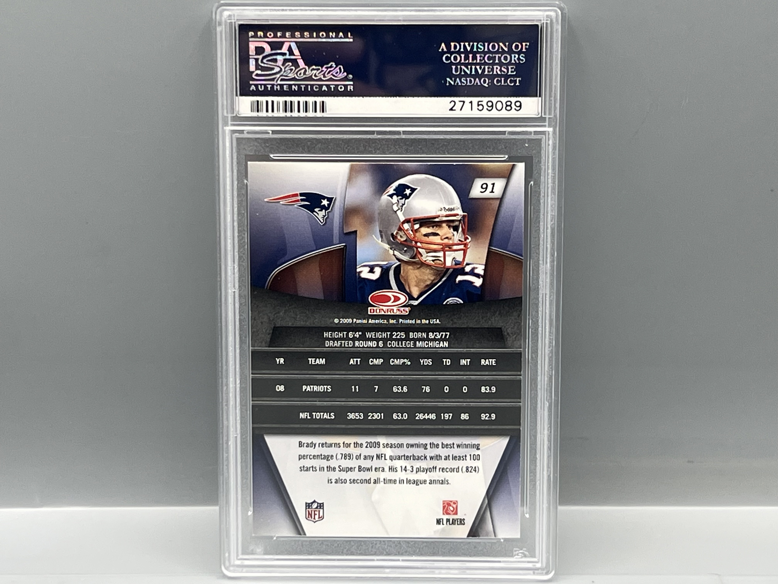 2009 Donruss Gridiron Gear Tom Brady #91 PSA Gem Mint 10