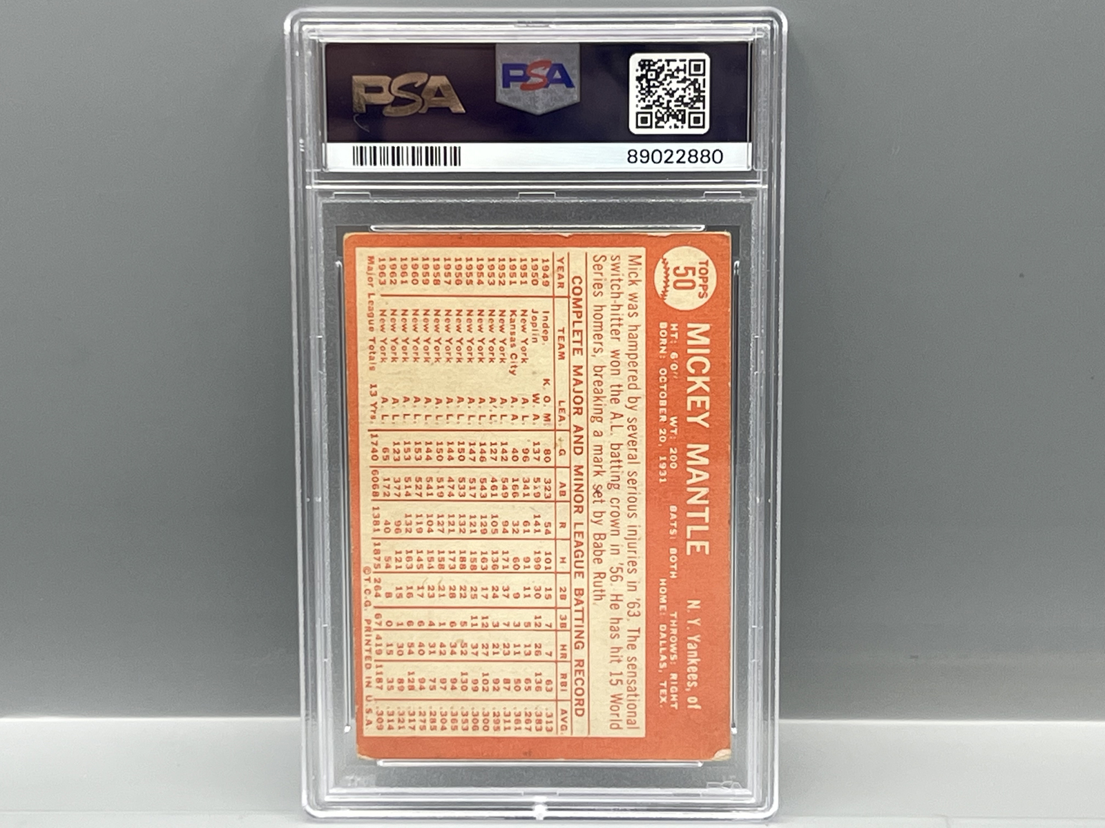 1964 Topps Mickey Mantle #50 PSA VG 3