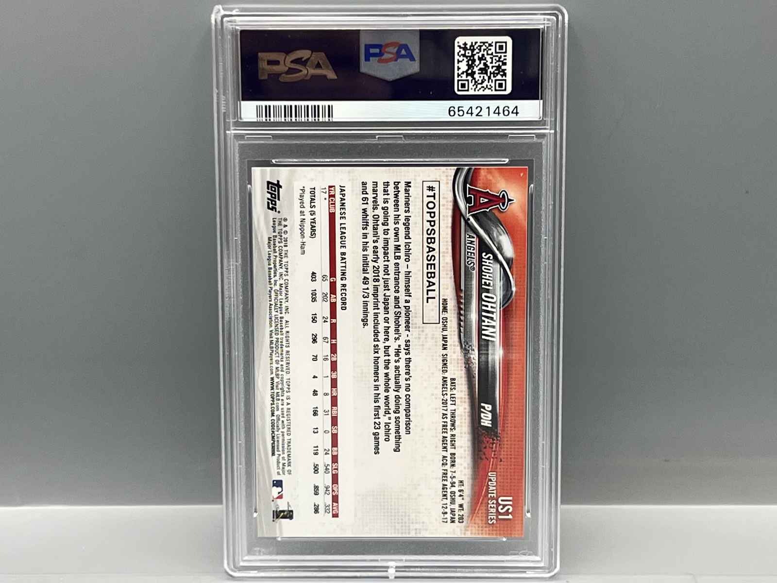 2018 Topps Update Shohei Ohtani Pitching In Red Jersey RC #US1 PSA Gem Mint 10