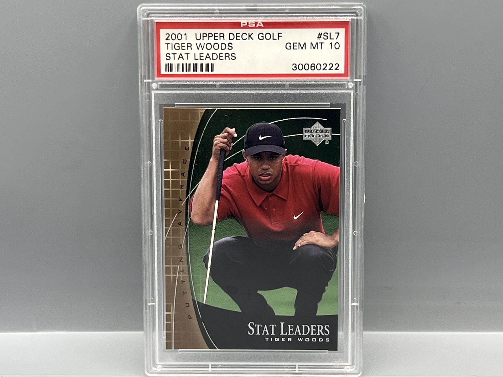 2001 Upper Deck Golf Tiger Woods Stat Leaders RC #SL7 PSA Gem Mint 10