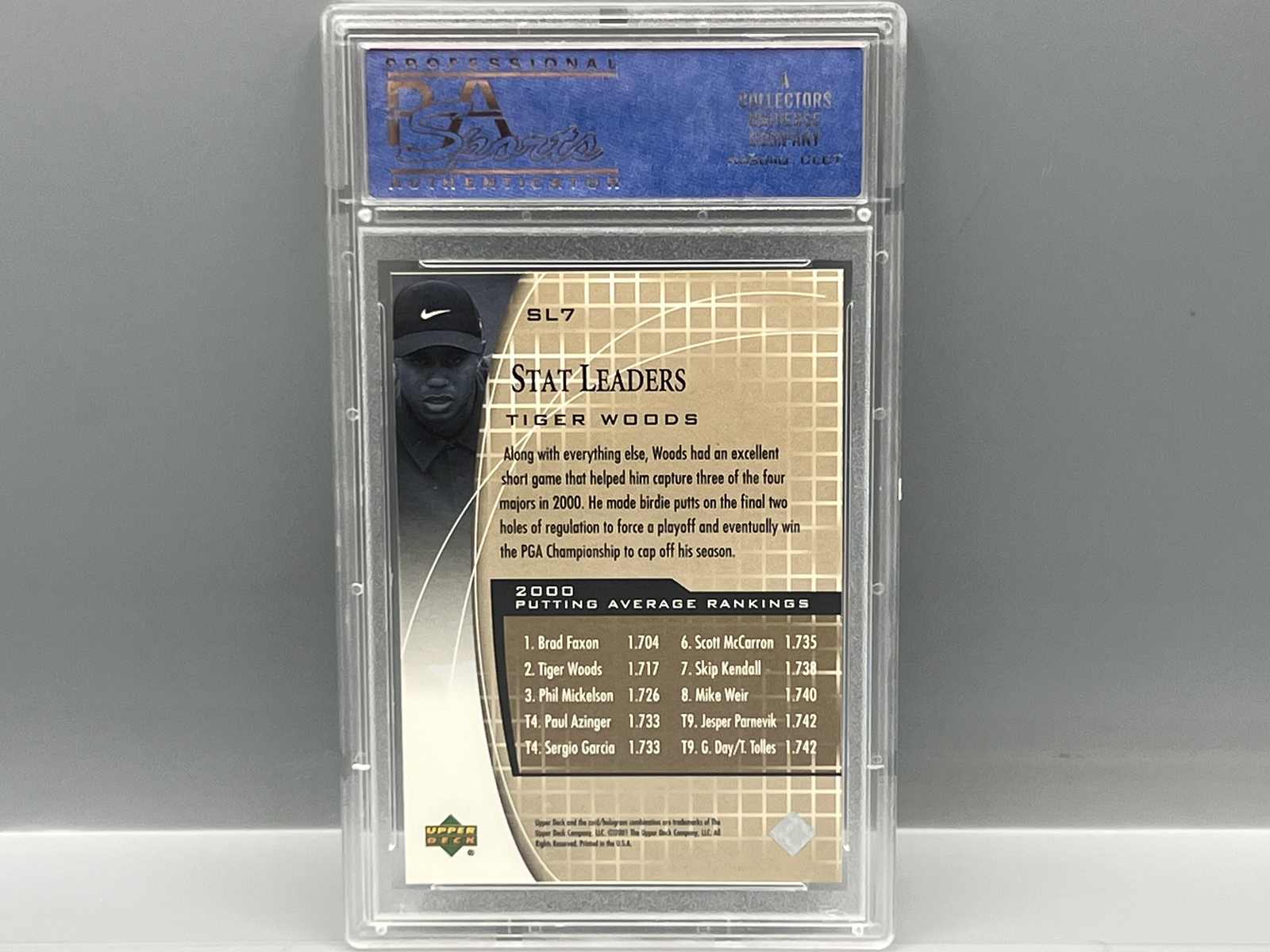 2001 Upper Deck Golf Tiger Woods Stat Leaders RC #SL7 PSA Gem Mint 10