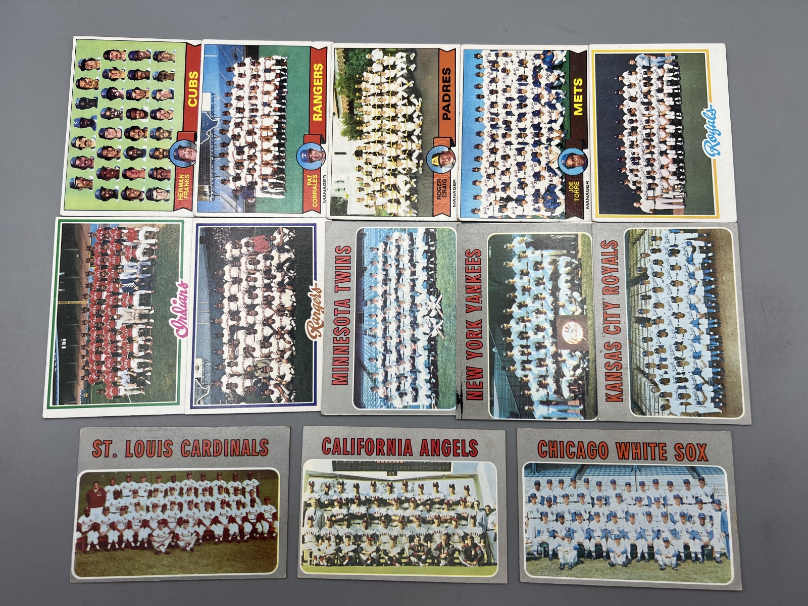 (13) 1970s Topps Baseball Team Cards - Varying Conditions