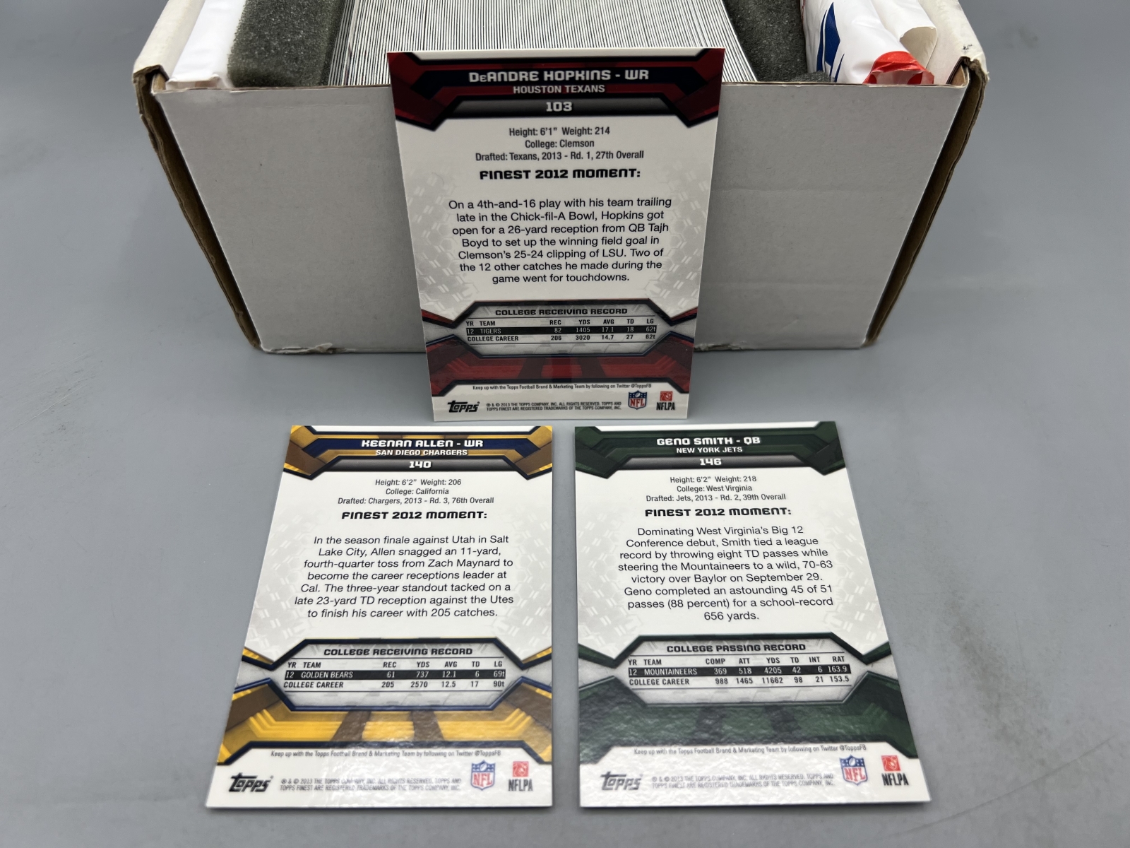2013 Topps Finest Football Complete 150 Card Set W/ DeAndre Hopkins RC, Keenan Allen RC, & Geno Smith RC