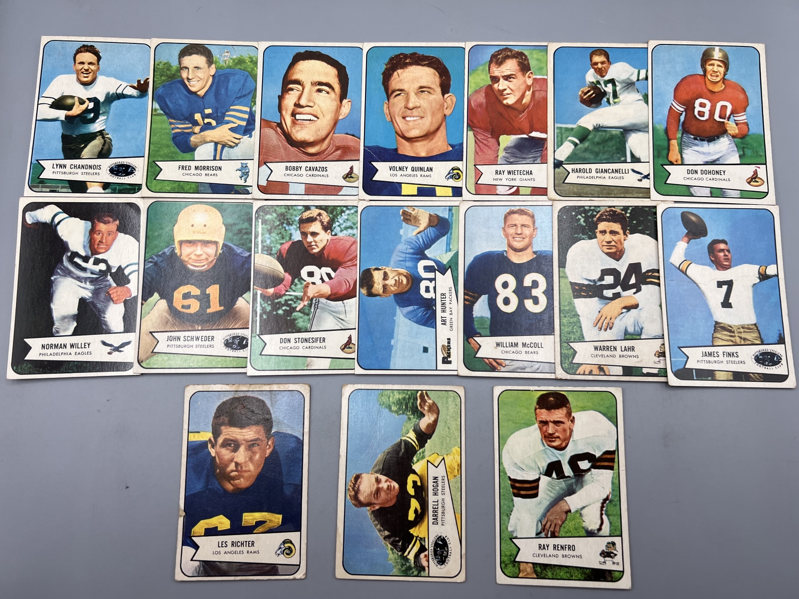 (17) 1954 Bowman Football Cards - Varying Conditions