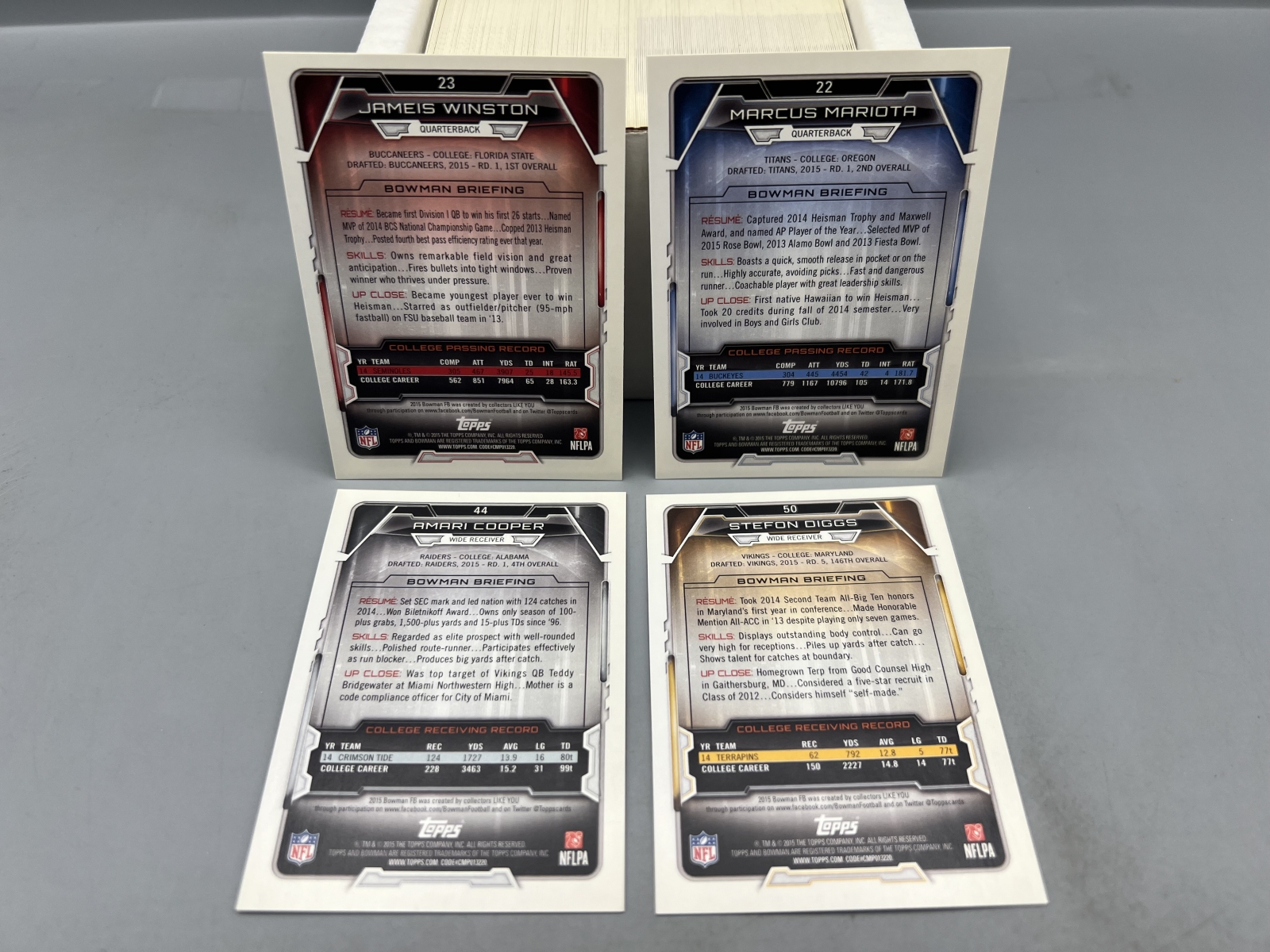 2015 Bowman Football Complete 220 Card Set W/ Jameis Winston RC, Marcus Mariota RC, Stefon Diggs RC, & Amari Cooper RC