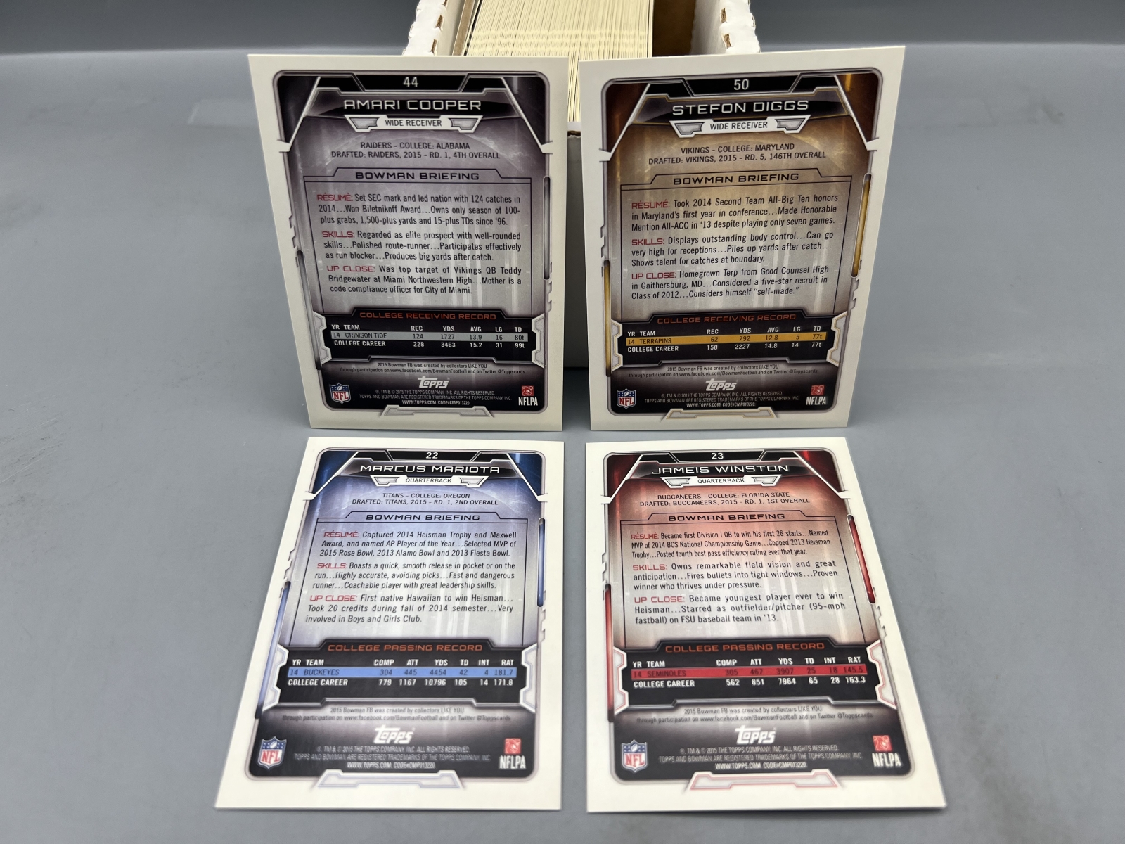2015 Bowman Black Border Football Complete 110 Rookie Card Set W/ Jameis Winston RC, Marcus Mariota RC, Stefon Diggs RC, & Amari Cooper RC