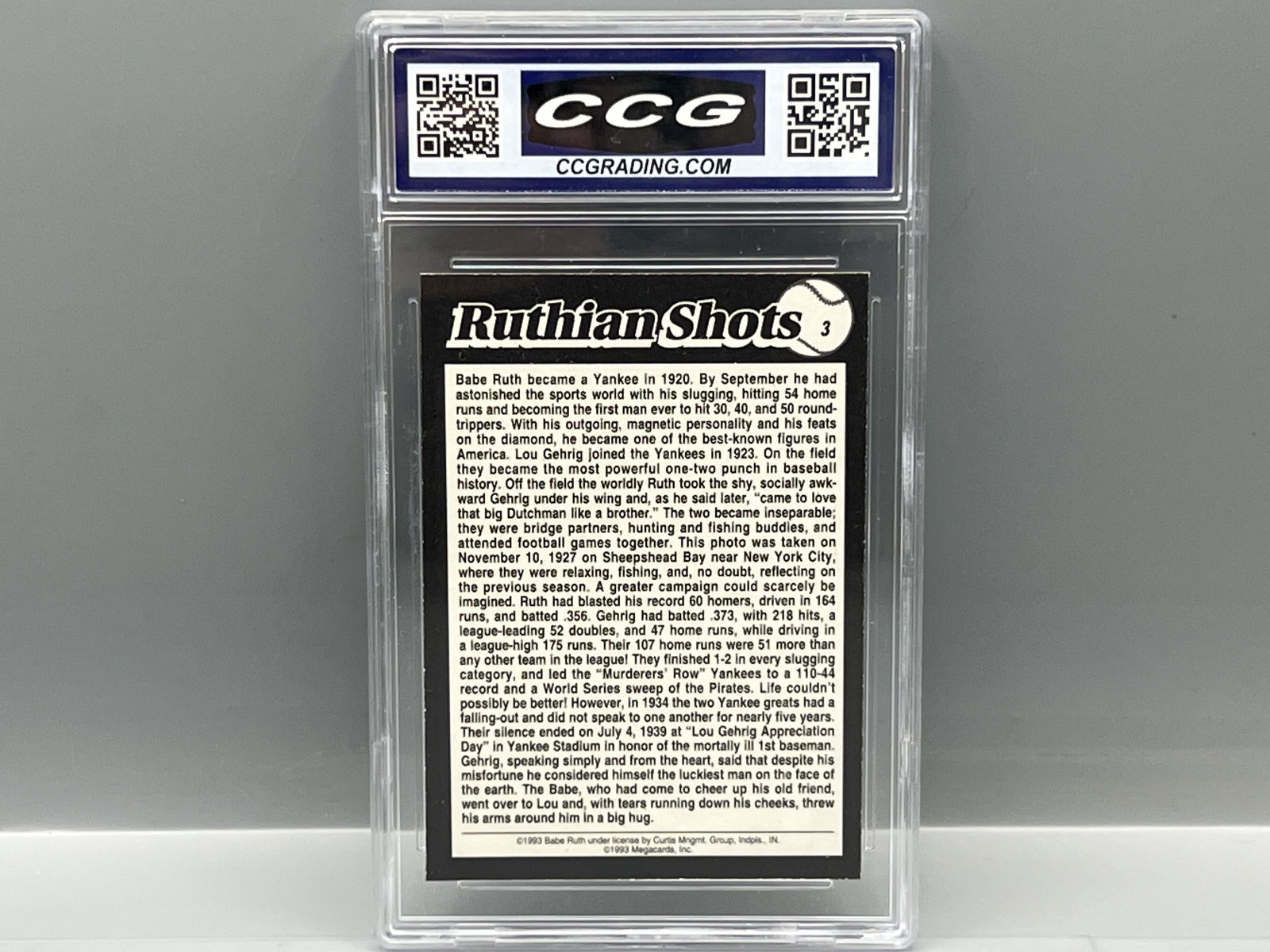 1993 MegaCards Inc. Babe Ruth #3 - Slabbed By CCG Grading