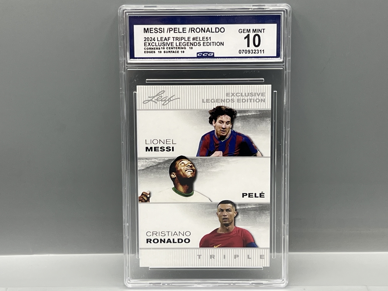 2024 Leaf Triple Exclusive Legends Edition Lionel Messi/Pele/Christiano Ronaldo #ELE51 - Slabbed By CCG Grading
