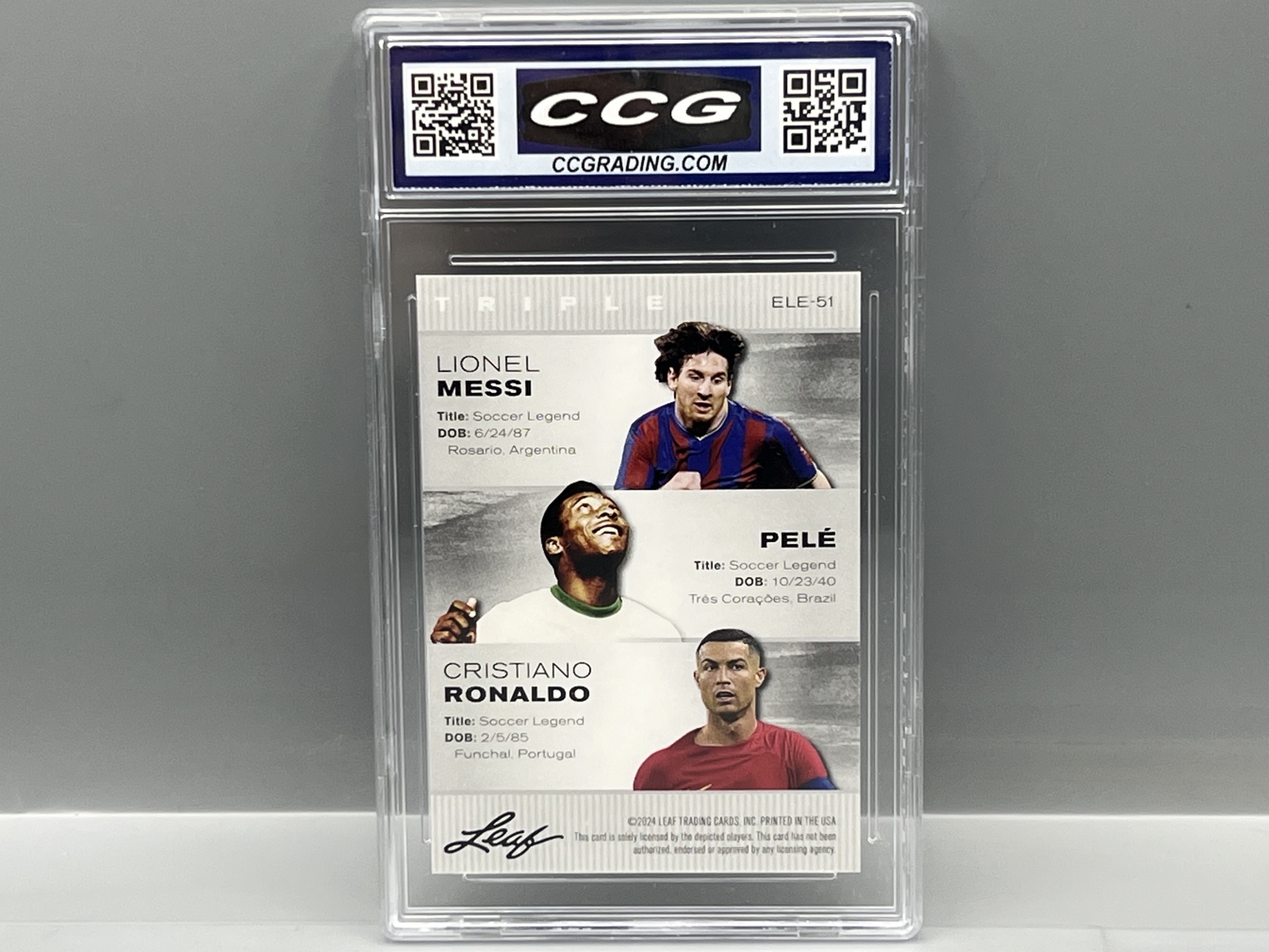 2024 Leaf Triple Exclusive Legends Edition Lionel Messi/Pele/Christiano Ronaldo #ELE51 - Slabbed By CCG Grading