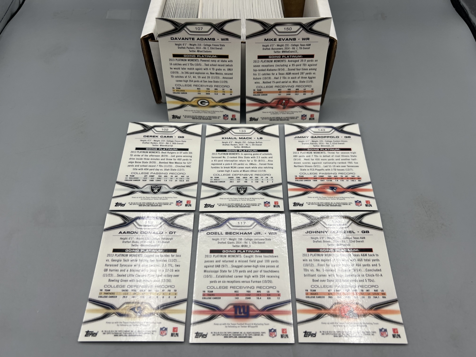 2014 Topps Platinum Football Complete 150 Card Set W/ Aaron Donald RC, Mike Evans RC, Odell Beckham Jr. RC, & Many More Star RCs