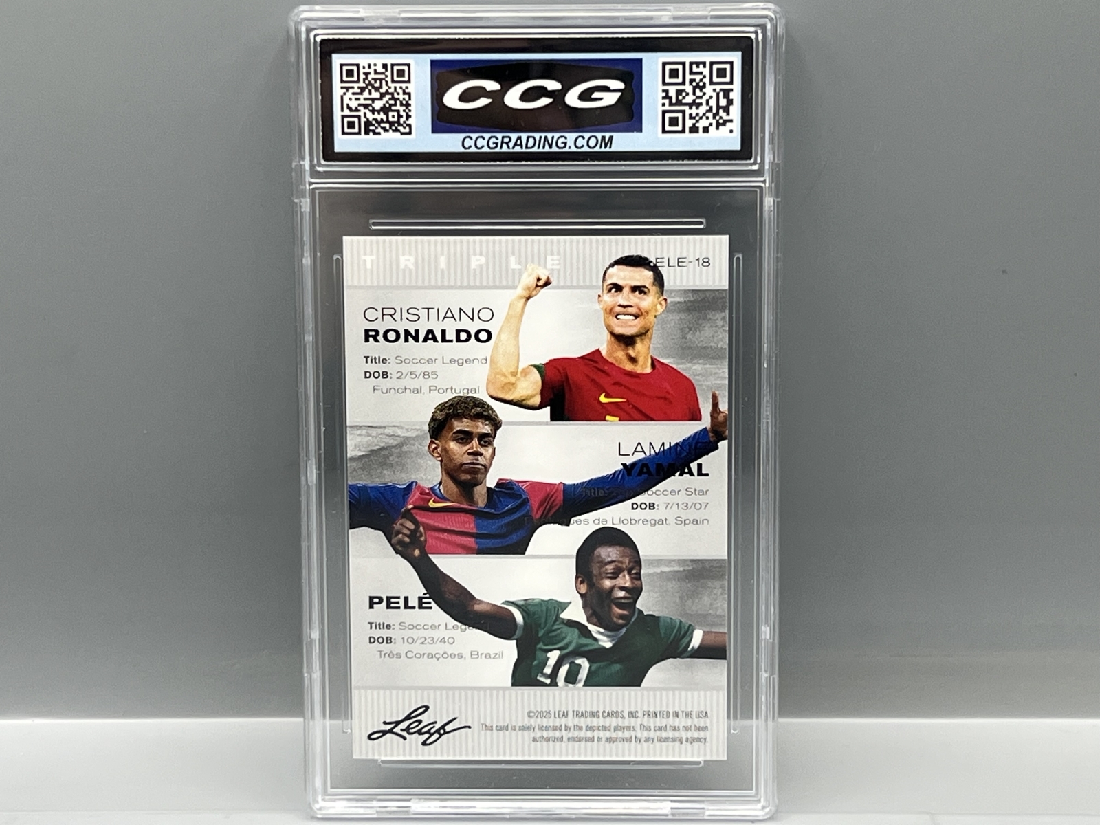 2024 Leaf Triple Exclusive Legends Edition Lamine Yamal/Pele/Christiano Ronaldo #ELE18 - Slabbed By CCG Grading
