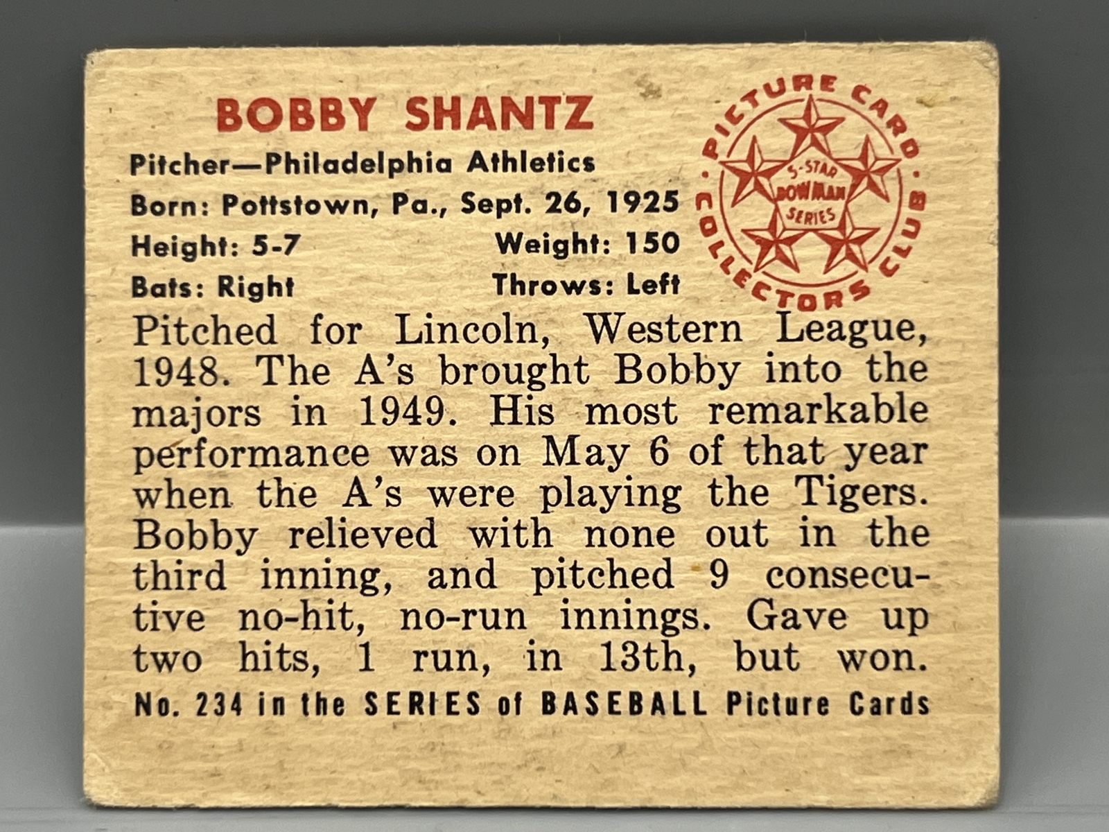 1950 Bowman Bobby Shantz RC #234
