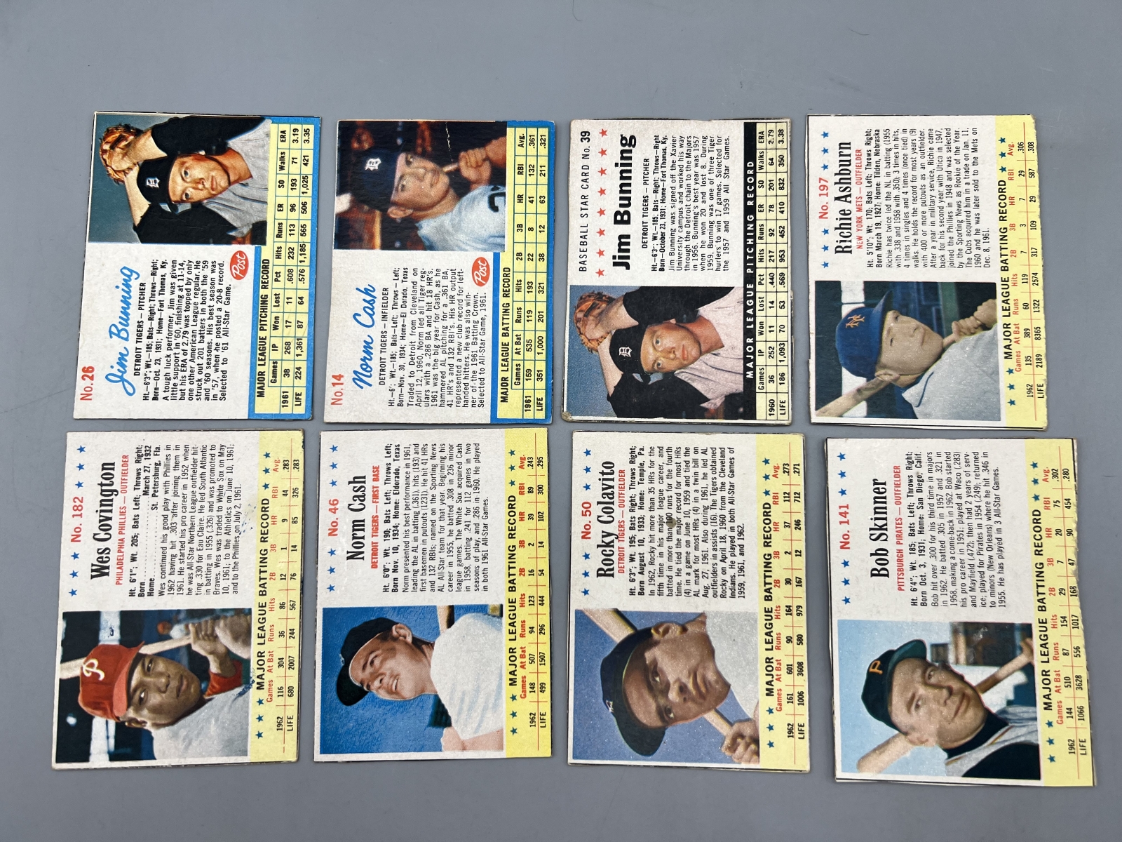 (8) 1960s Post Cereal Baseball Cards W/ Stars & Some Shorter Prints - Varying Conditions