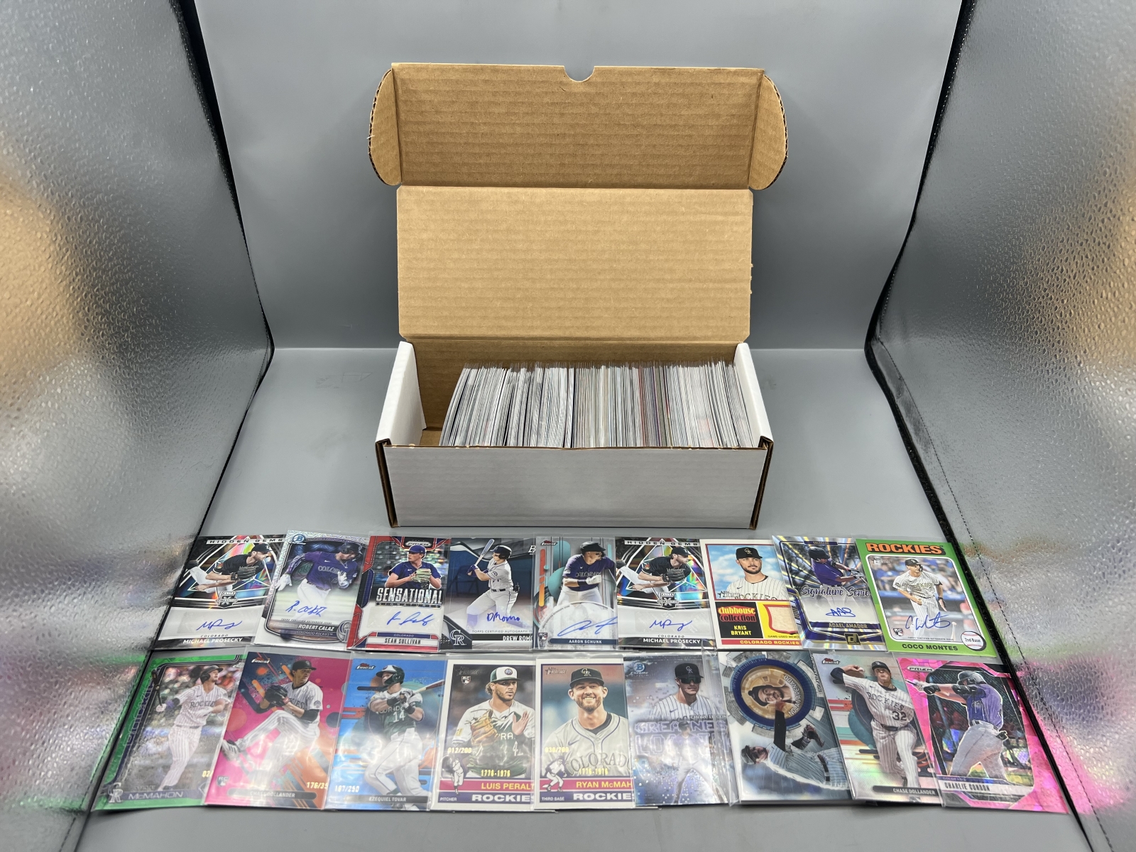 Box of Assorted Colorado Rockies Baseball Cards W/ Many Stars, Rookies, Autos, Relics, Refractors, Parallels, & More