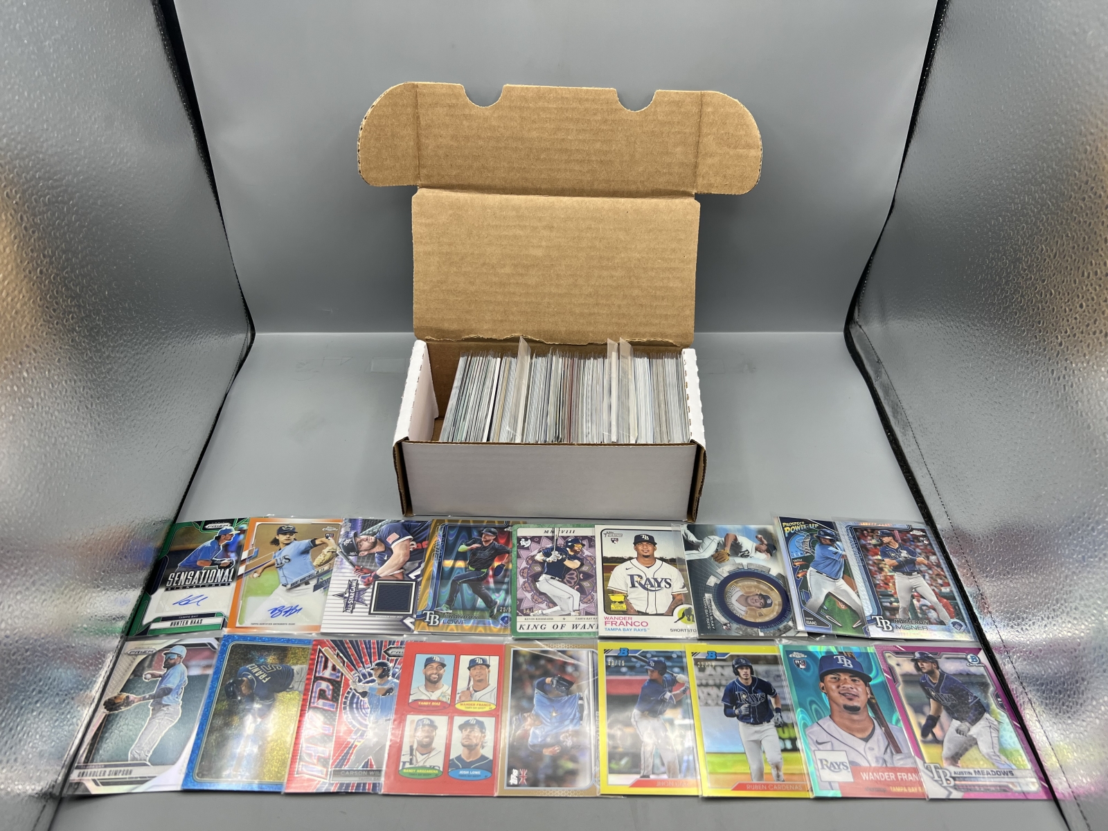 Box of Assorted Tampa Bay Rays Baseball Cards W/ Many Stars, Rookies, Autos, Relics, Refractors, Parallels, & More