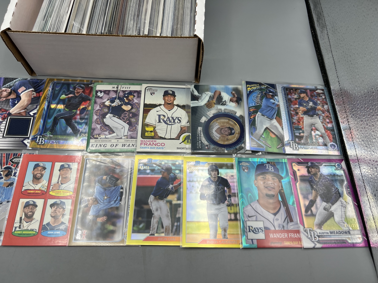 Box of Assorted Tampa Bay Rays Baseball Cards W/ Many Stars, Rookies, Autos, Relics, Refractors, Parallels, & More