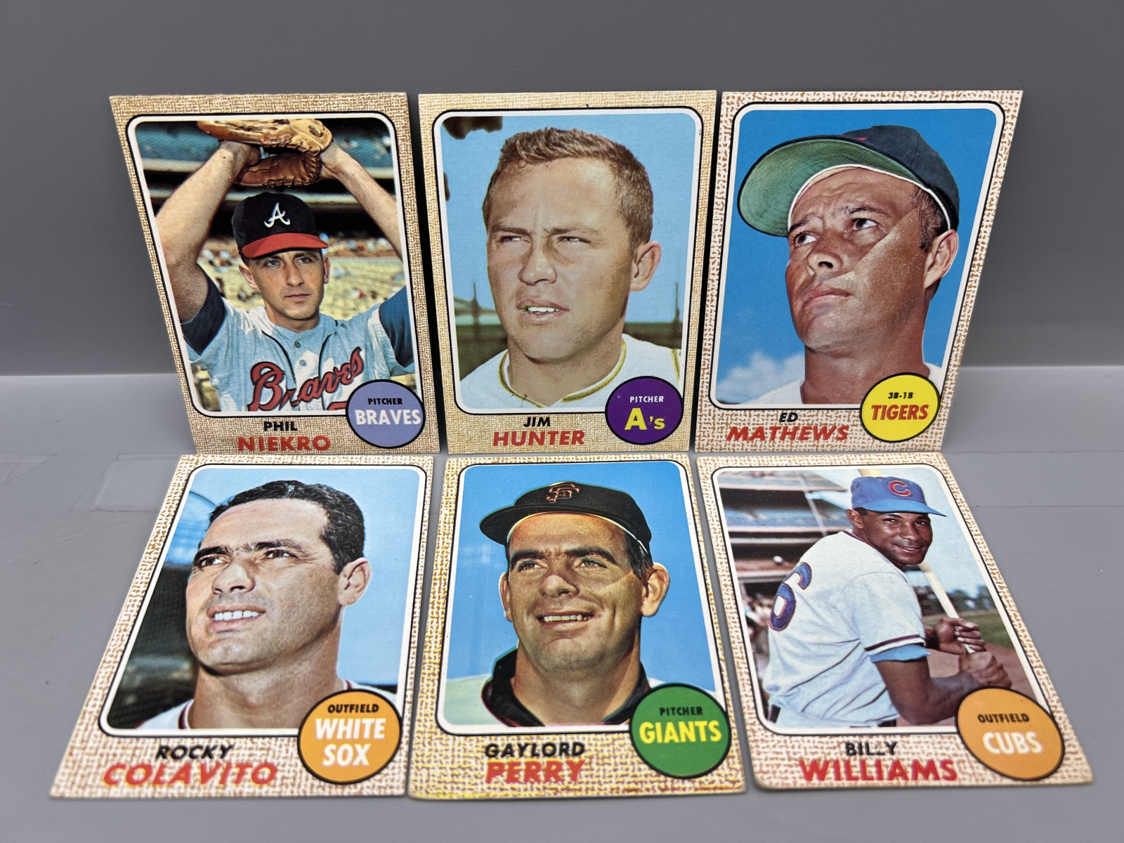 (6) 1968 Topps Baseball Star Player Cards - Billy Williams, Ed Mathews, Catfish Hunter - Varying Conditions