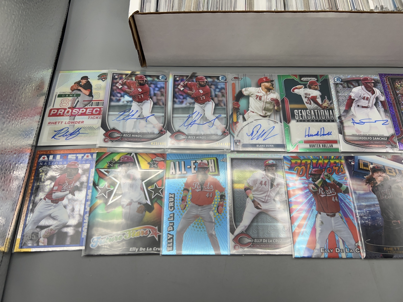 Box of Assorted Cincinnati Reds Baseball Cards W/ Many Stars, Rookies, Autos, Relics, Refractors, Parallels, & More