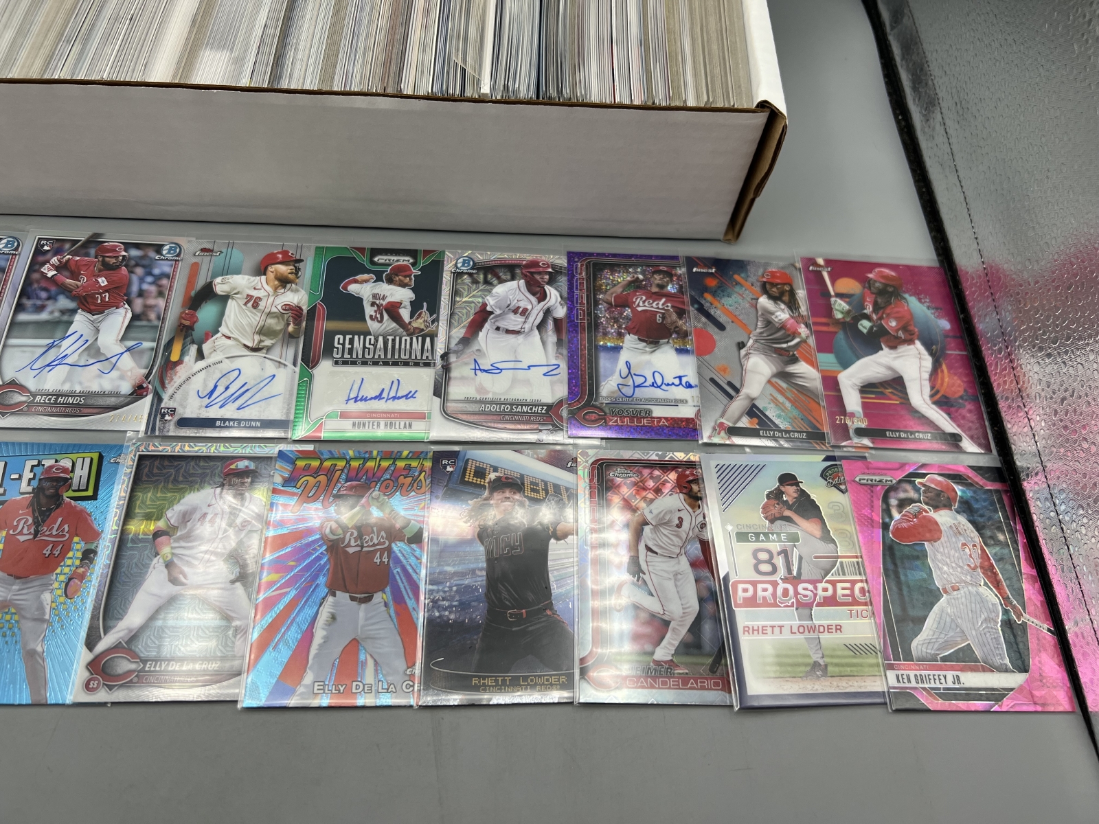 Box of Assorted Cincinnati Reds Baseball Cards W/ Many Stars, Rookies, Autos, Relics, Refractors, Parallels, & More