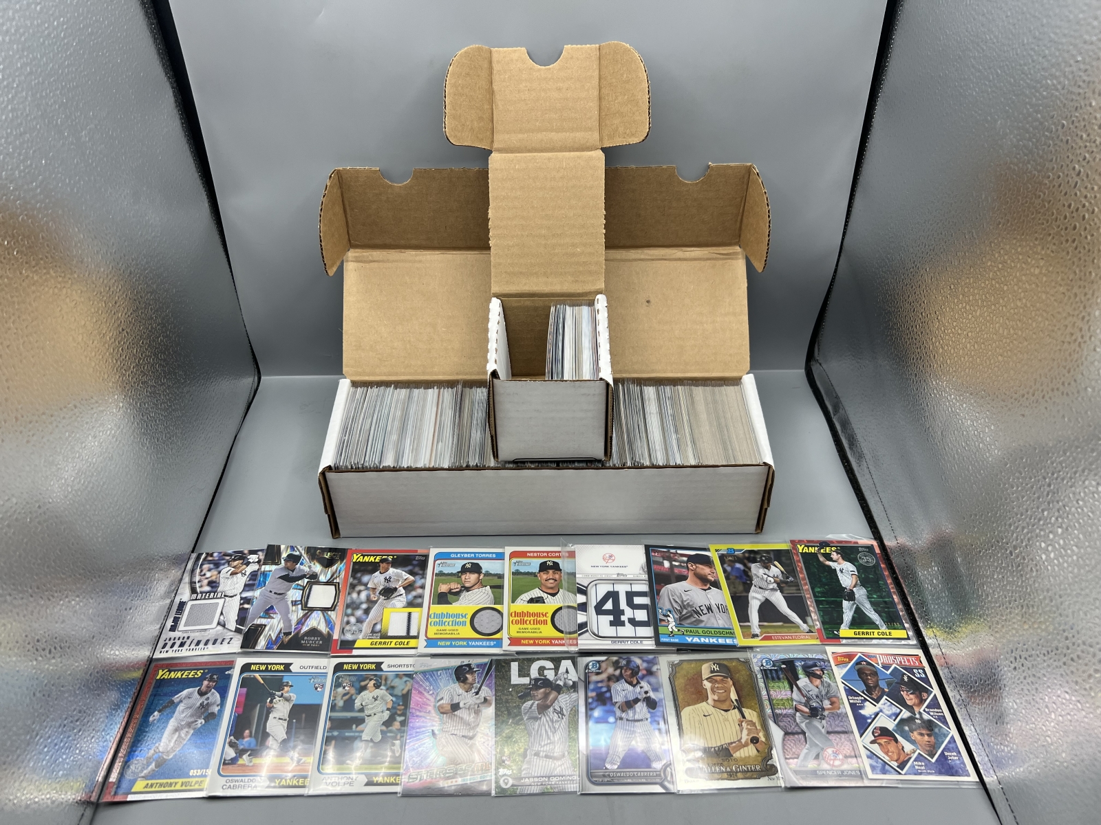 Box of Assorted New York Yankees Baseball Cards W/ Many Stars, Rookies, Autos, Relics, Refractors, Parallels, & More