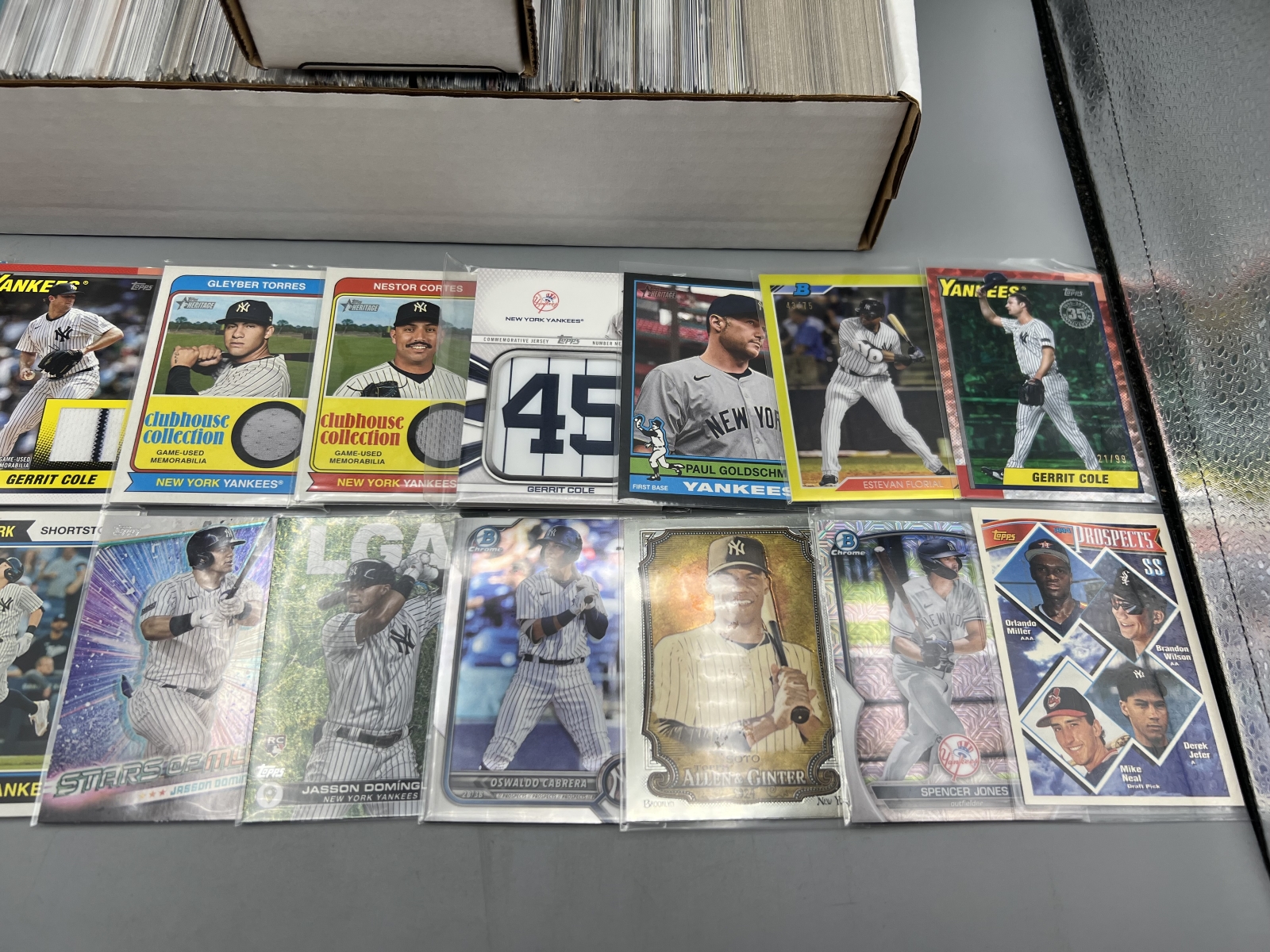 Box of Assorted New York Yankees Baseball Cards W/ Many Stars, Rookies, Autos, Relics, Refractors, Parallels, & More