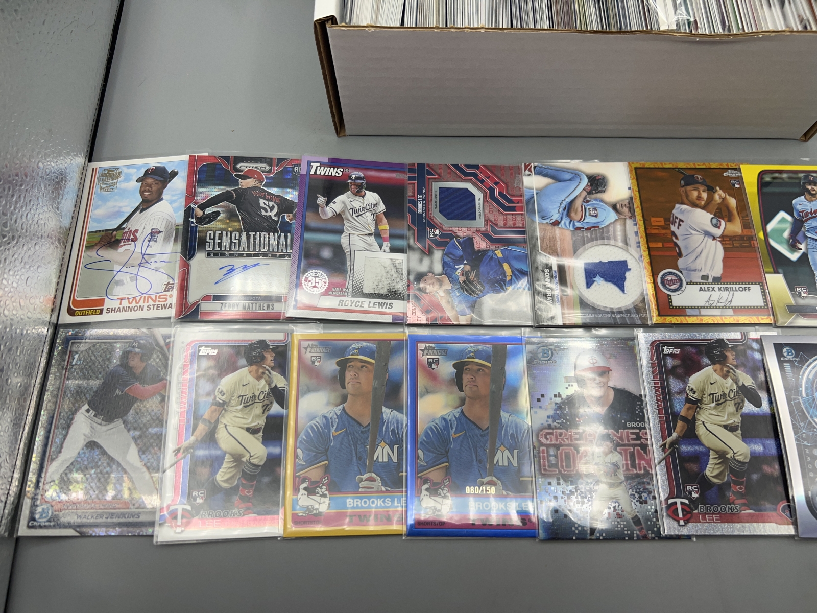 Box of Assorted Minnesota Twins Baseball Cards W/ Many Stars, Rookies, Autos, Relics, Refractors, Parallels, & More