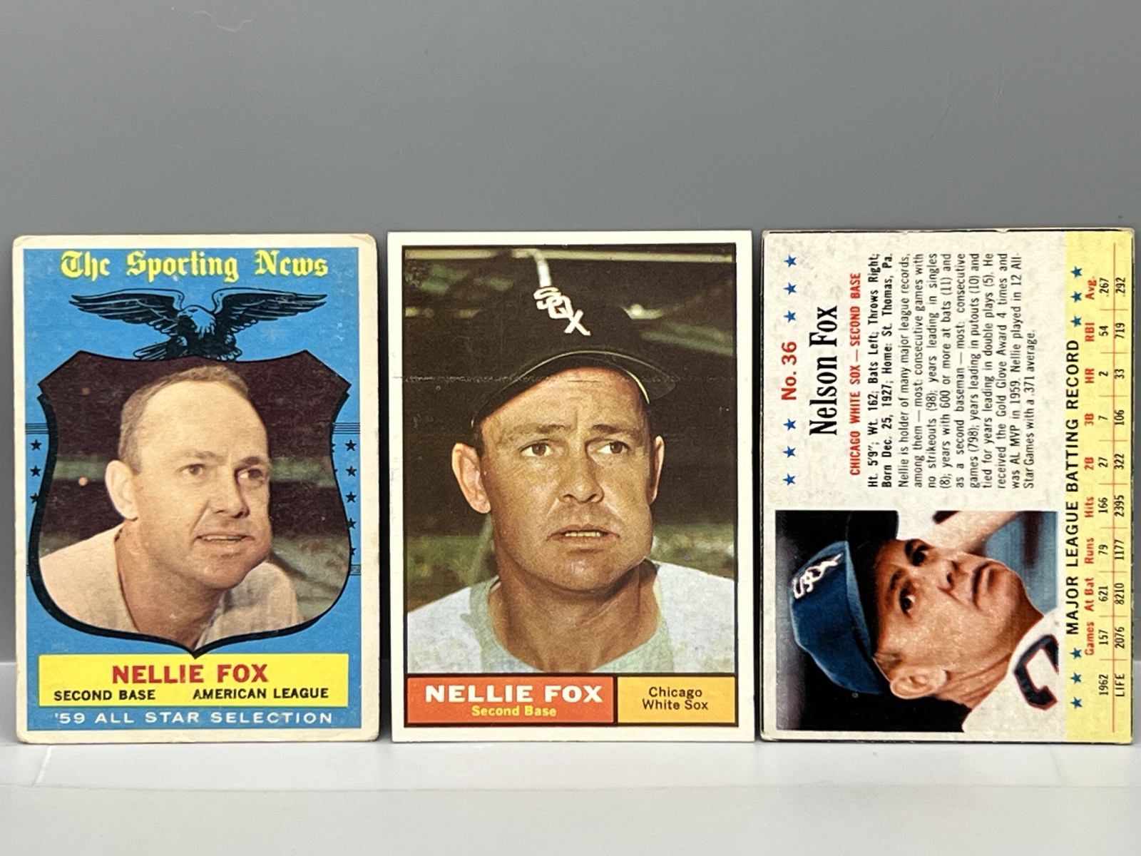 1959 Topps Nellie Fox All Star #556, 1961 Topps #30, & 1963 Post Cereal #36