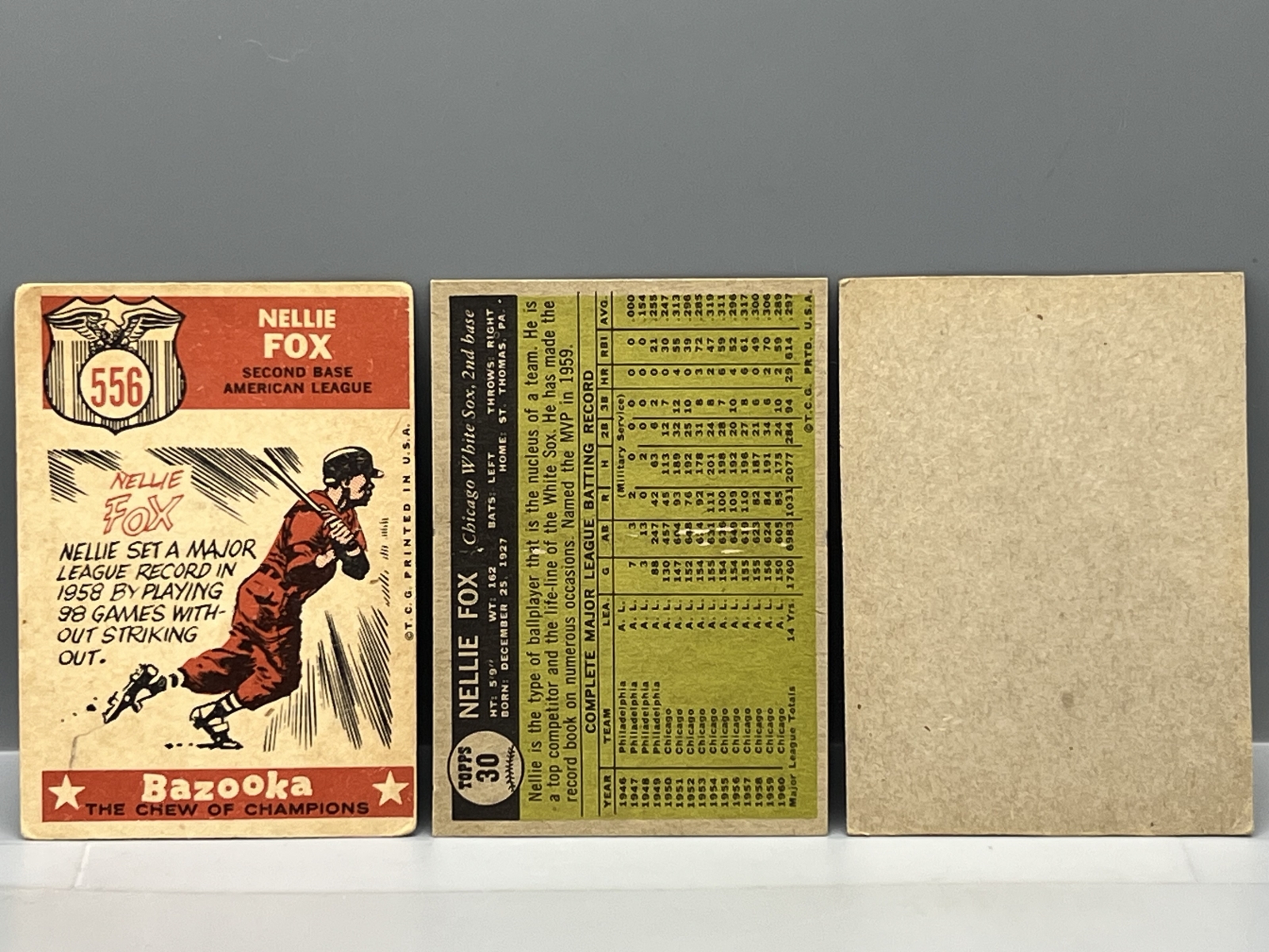 1959 Topps Nellie Fox All Star #556, 1961 Topps #30, & 1963 Post Cereal #36